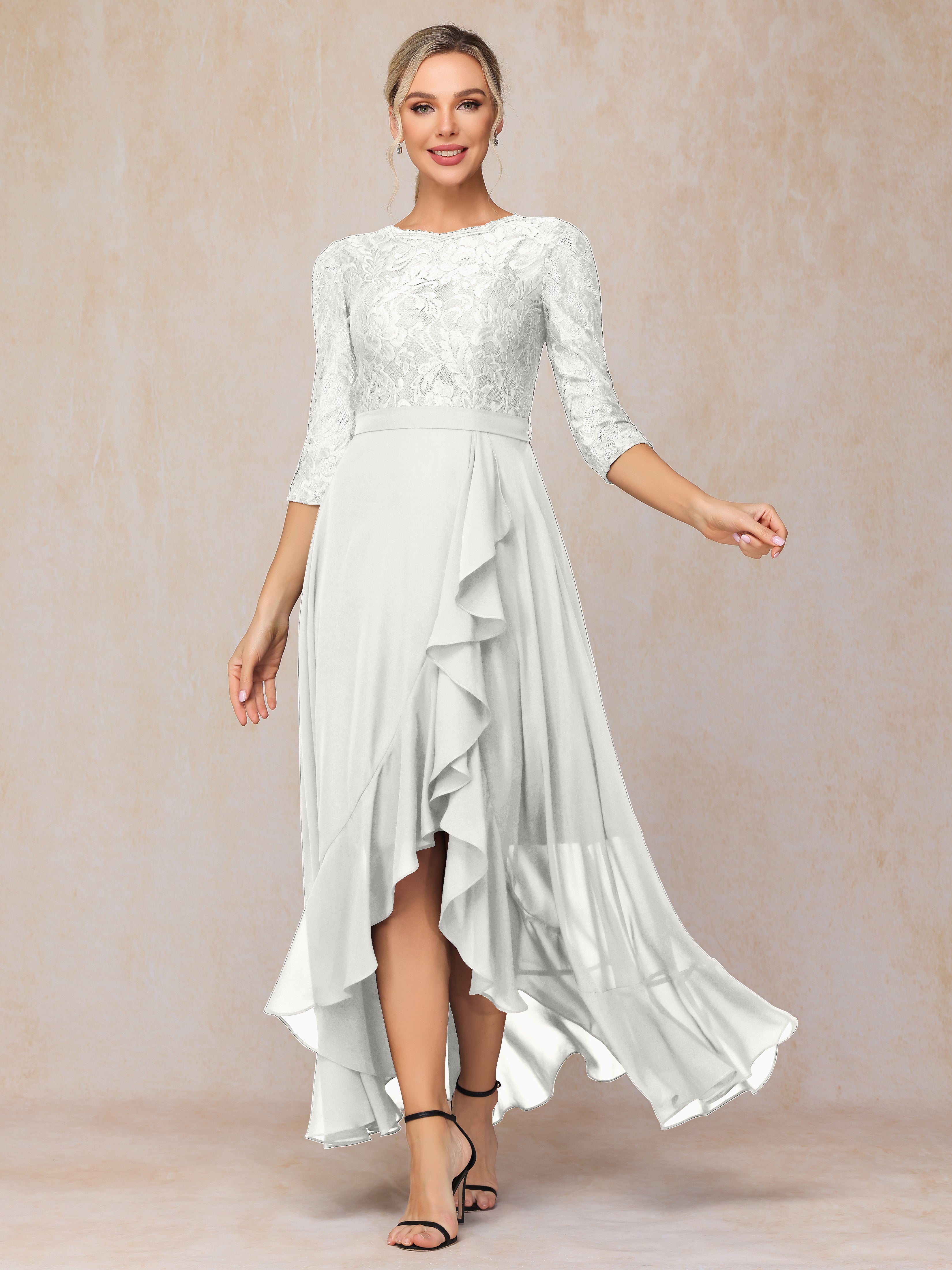 Ankle Length Short Sleeves Chiffon Lace Mother Of The Bride Dress