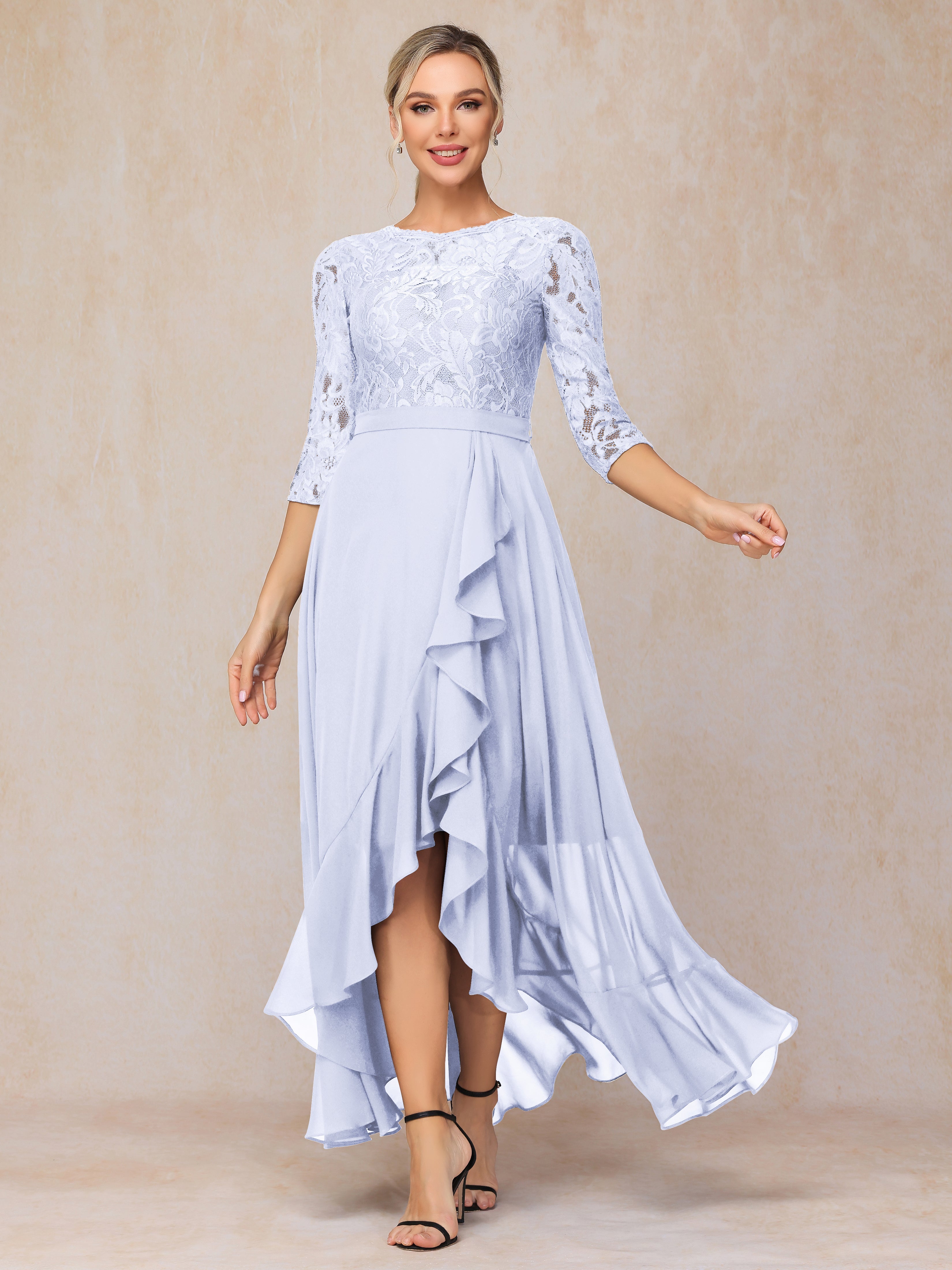 Ankle Length Short Sleeves Chiffon Lace Mother Of The  Groom Dress