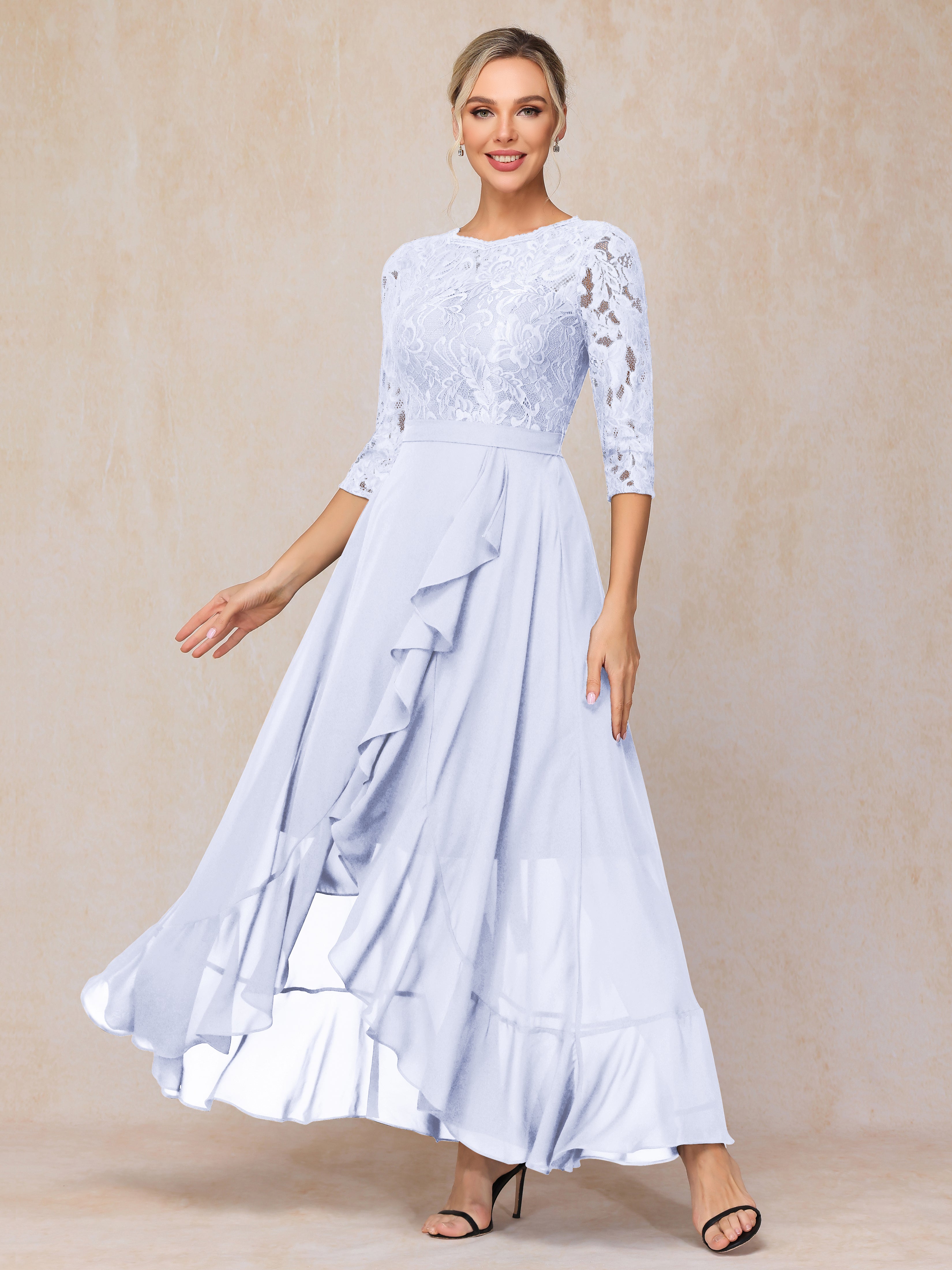 Ankle Length Short Sleeves Chiffon Lace Mother Of The Bride Dress