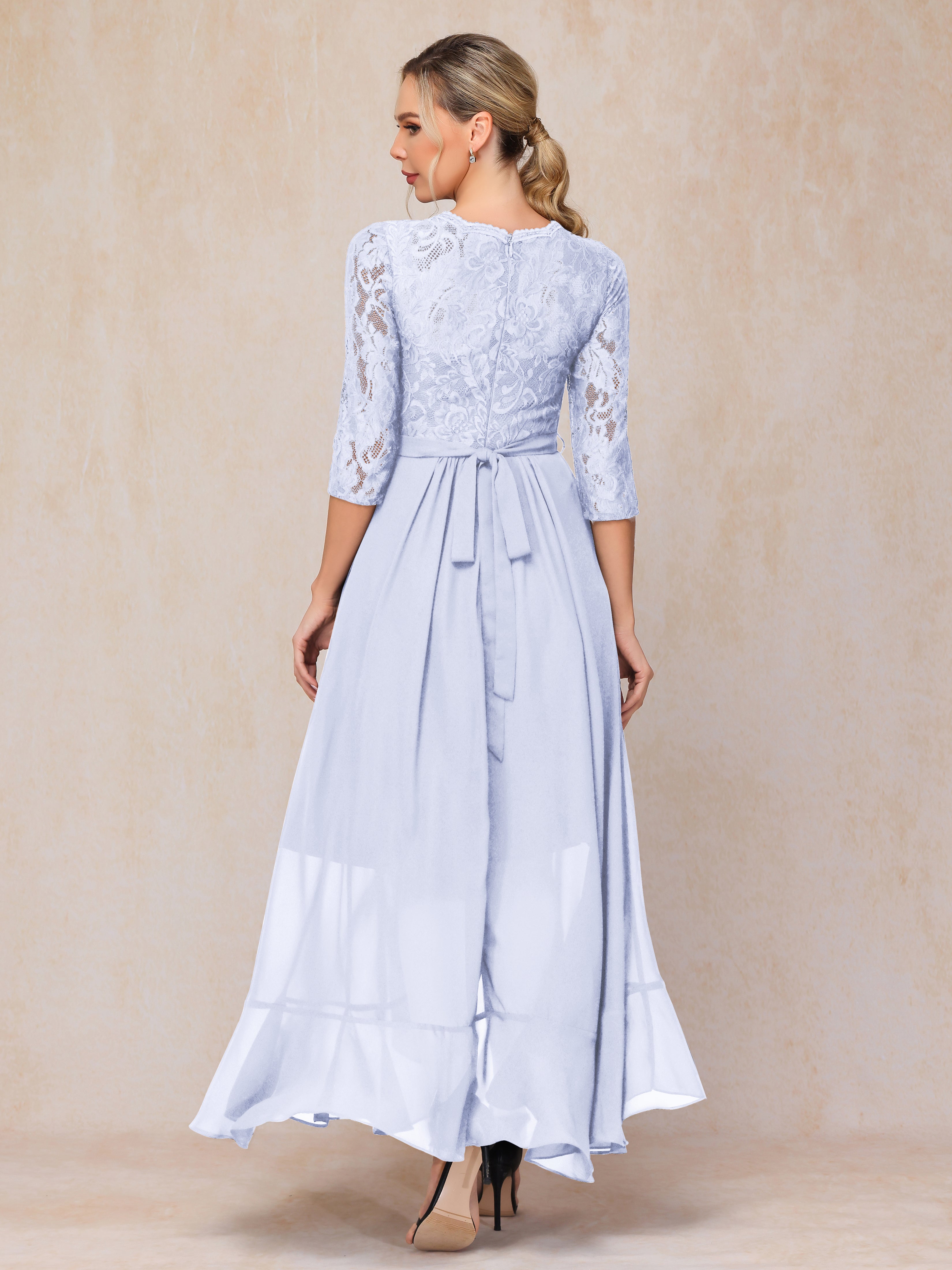 Ankle Length Short Sleeves Chiffon Lace Mother Of The Bride Dress