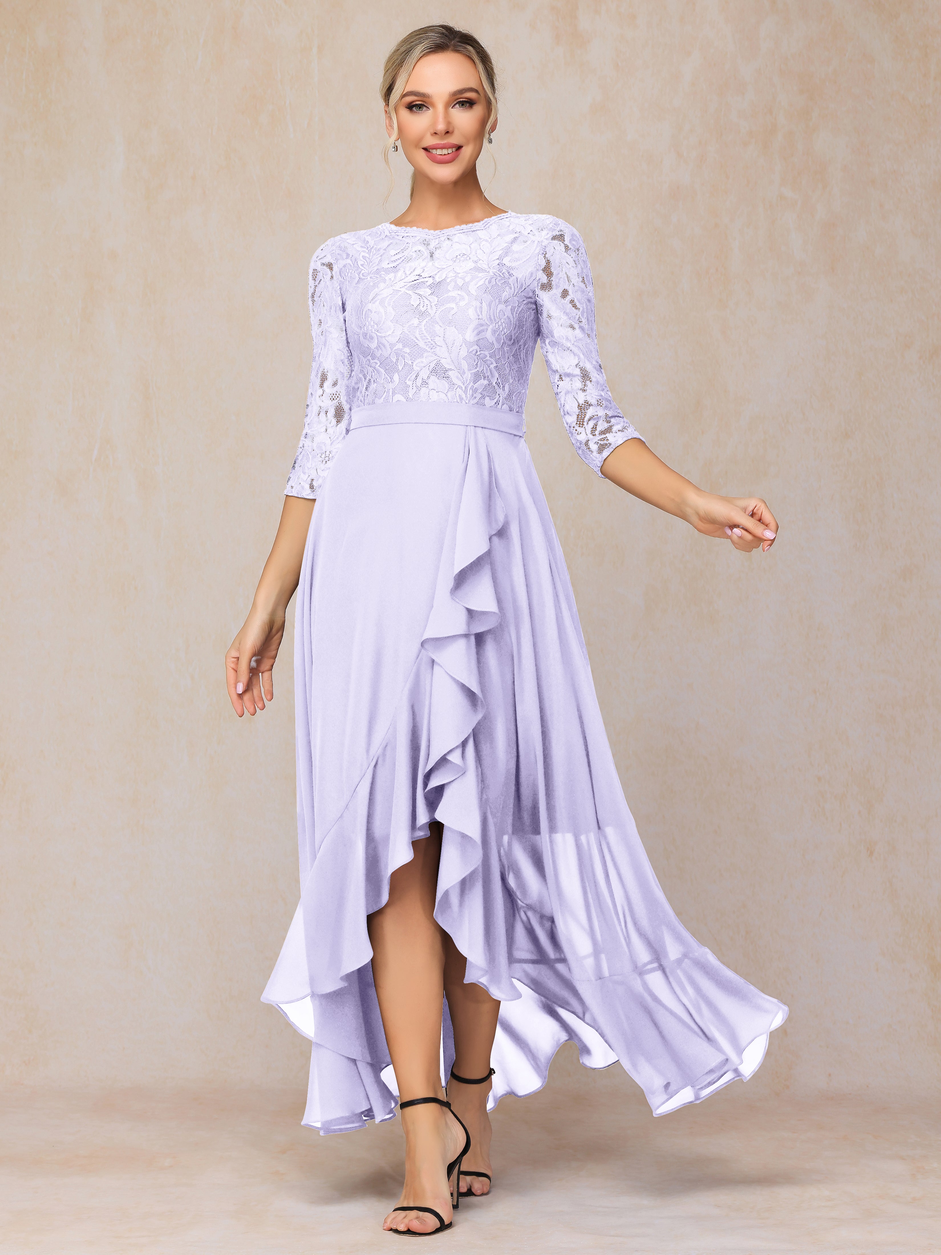 Ankle Length Short Sleeves Chiffon Lace Mother Of The Bride Dress