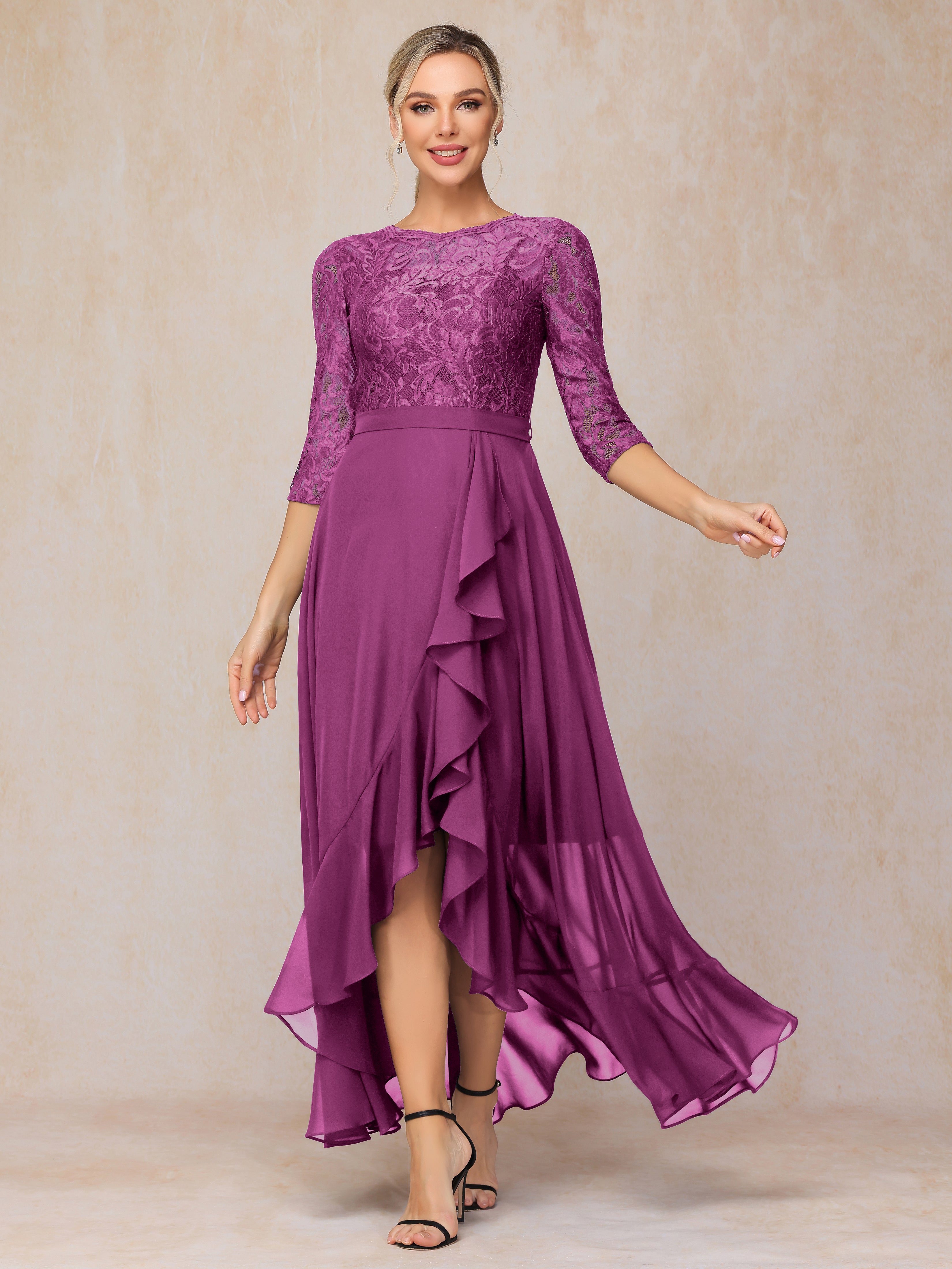 Ankle Length Short Sleeves Chiffon Lace Mother Of The Bride Dress