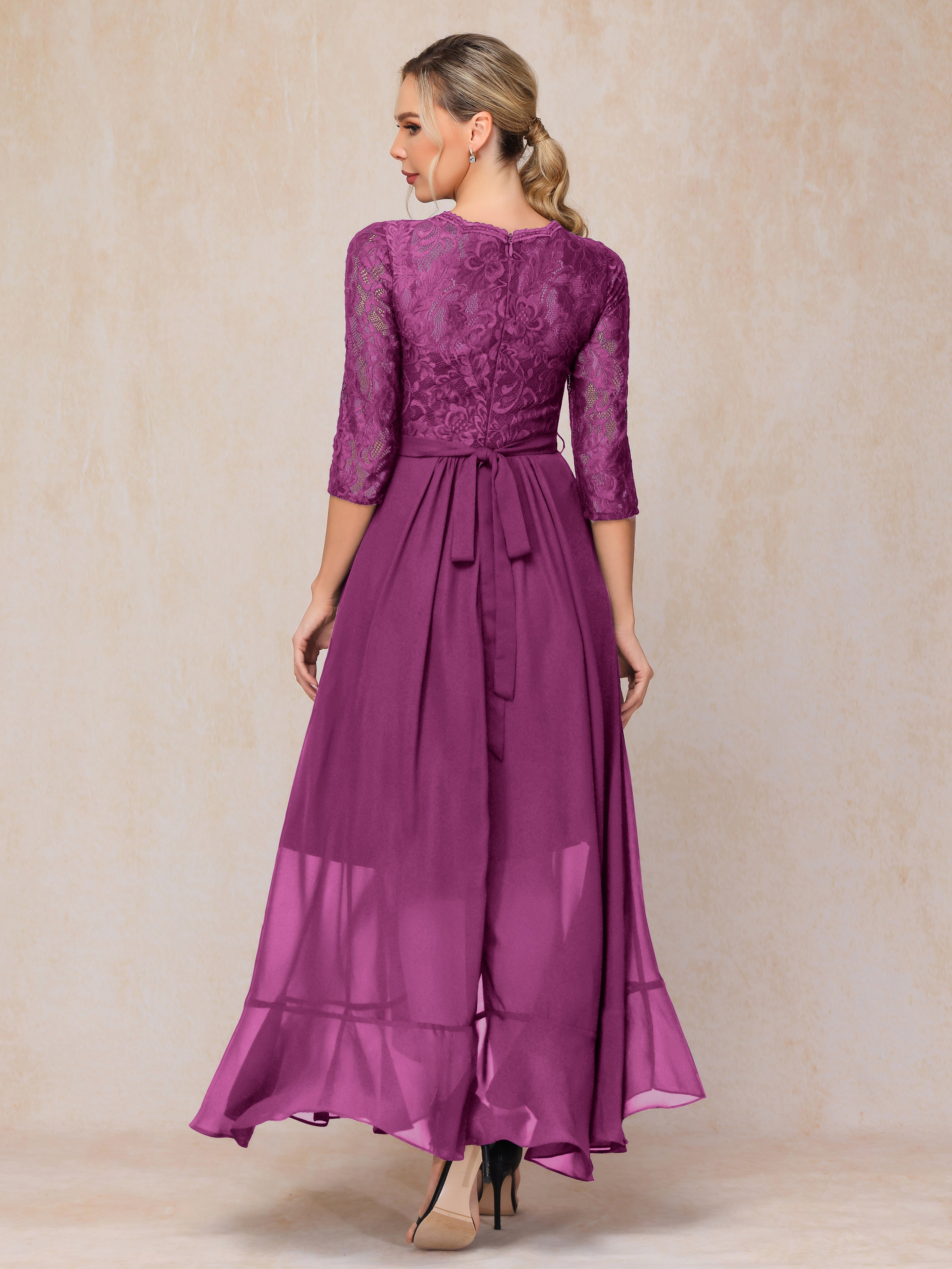 Ankle Length Short Sleeves Chiffon Lace Mother Of The  Groom Dress