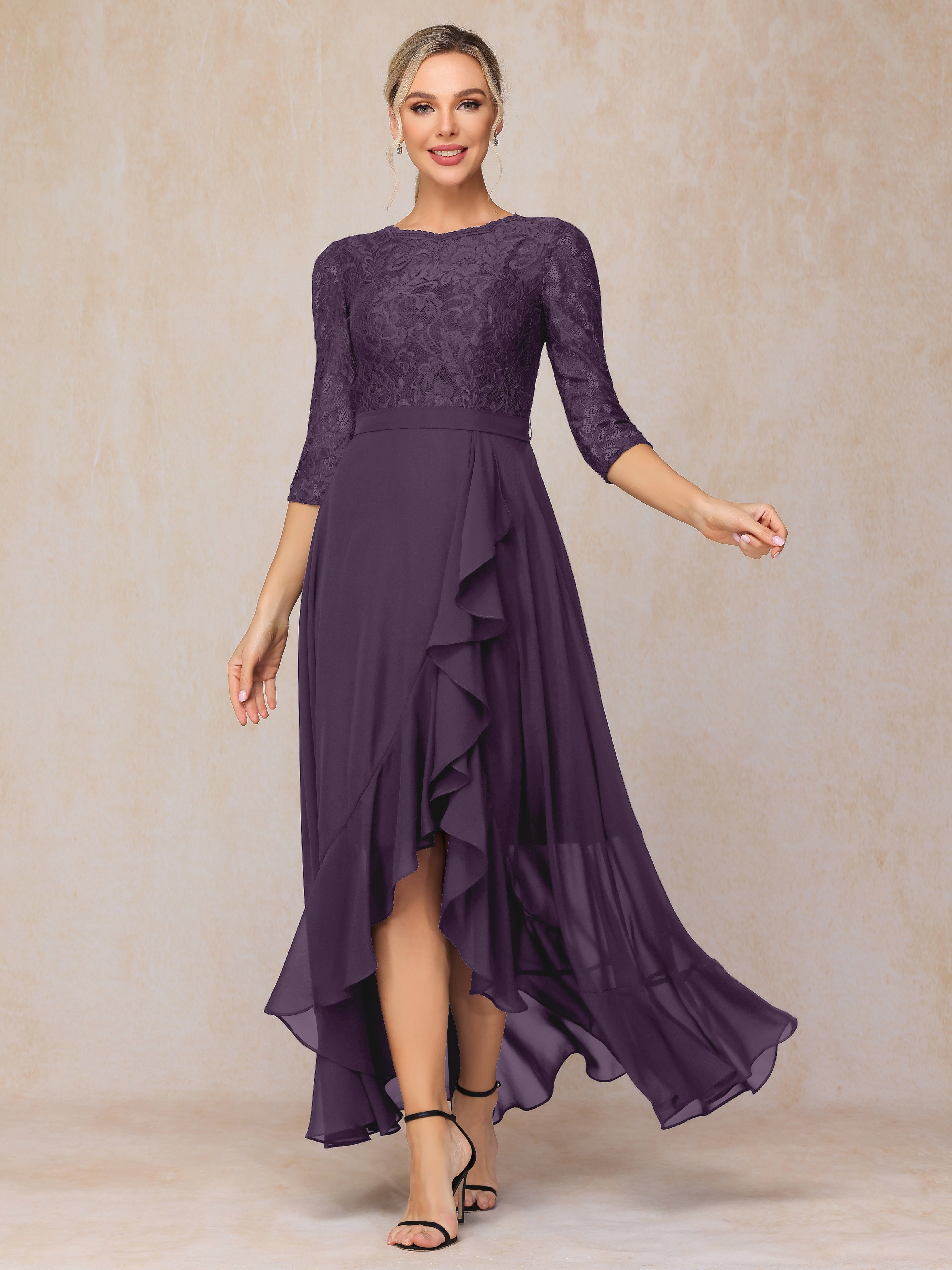 Ankle Length Short Sleeves Chiffon Lace Mother Of The Bride Dress