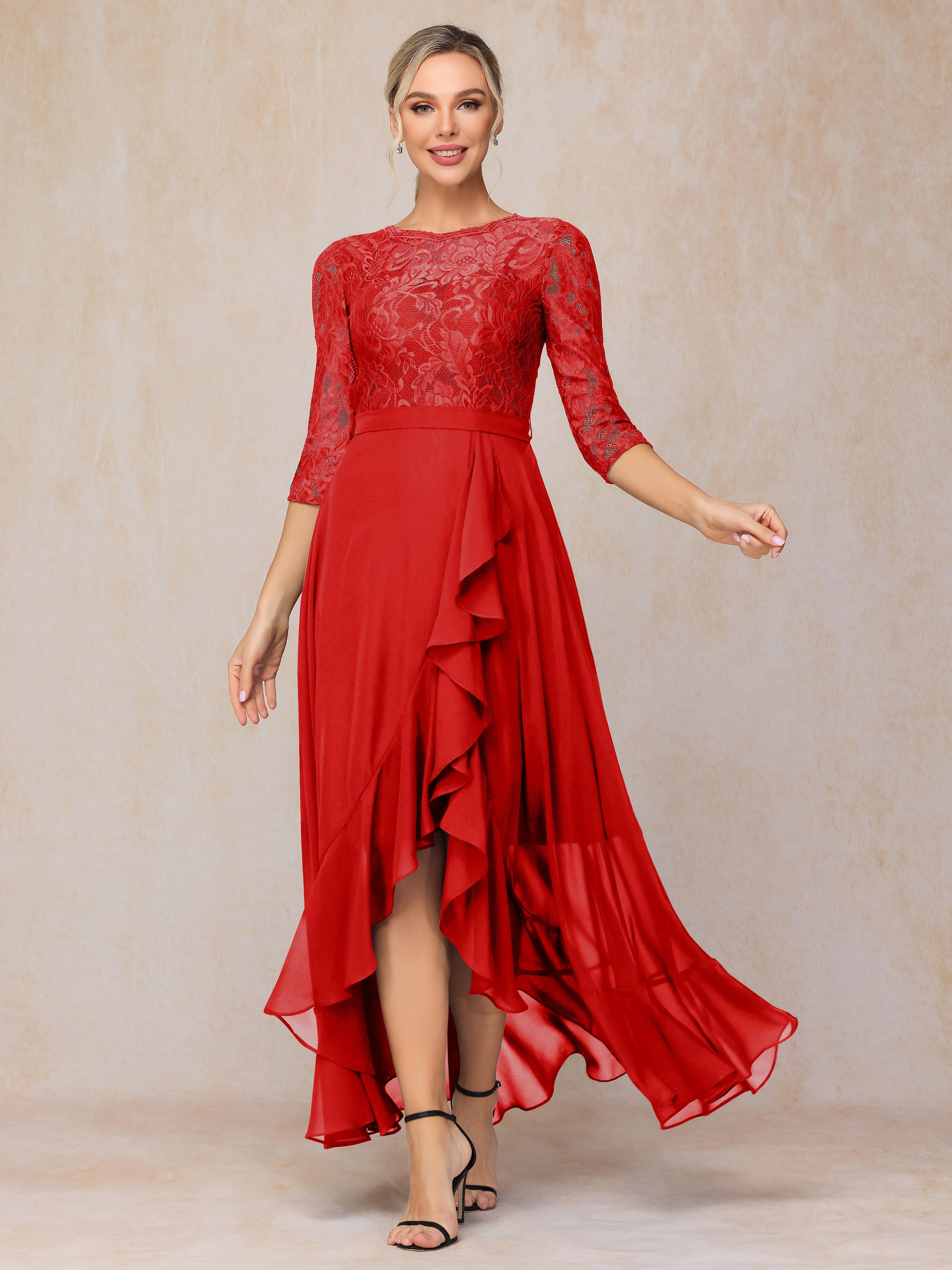 Ankle Length Short Sleeves Chiffon Lace Mother Of The  Groom Dress