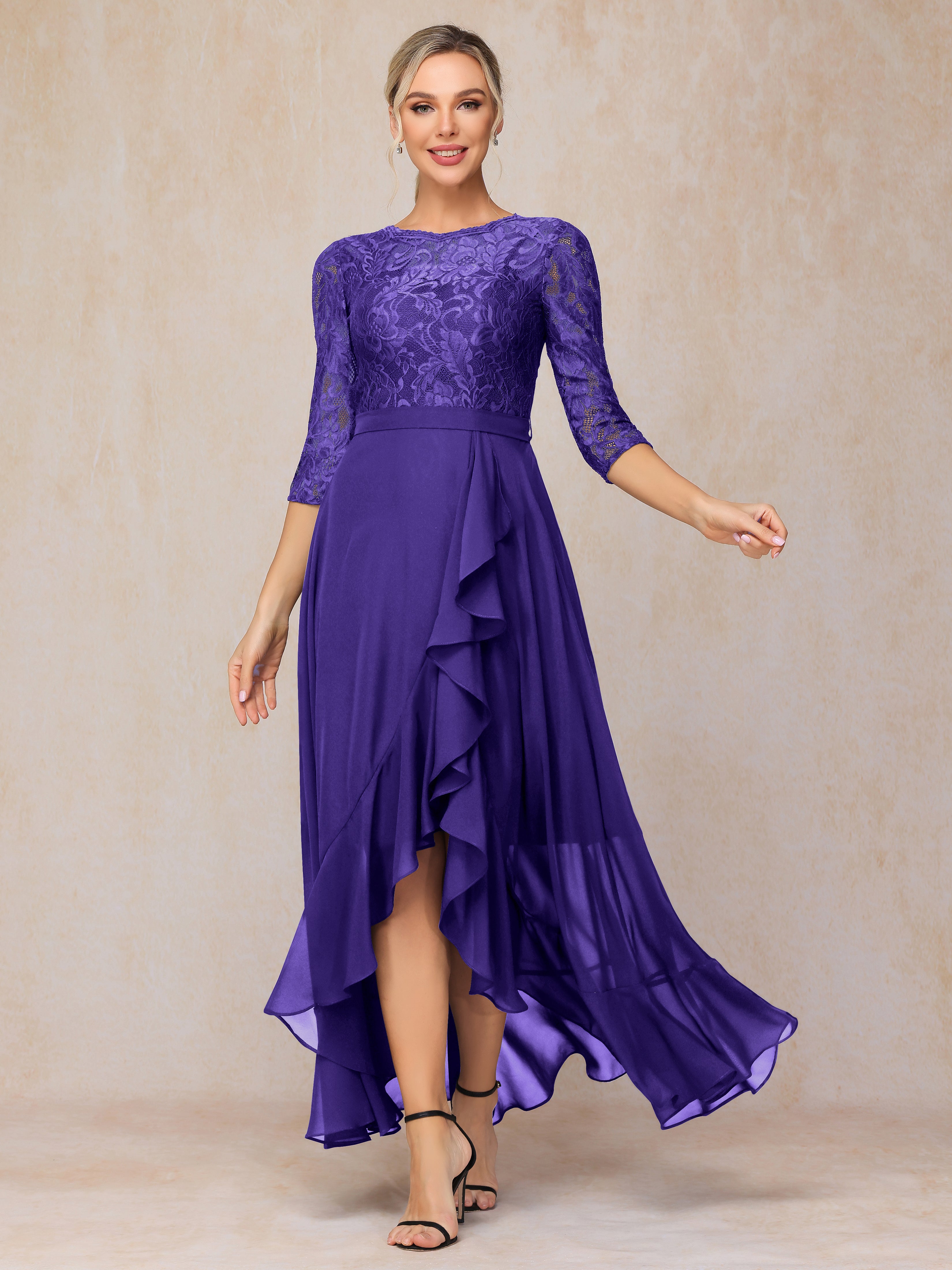 Ankle Length Short Sleeves Chiffon Lace Mother Of The Bride Dress