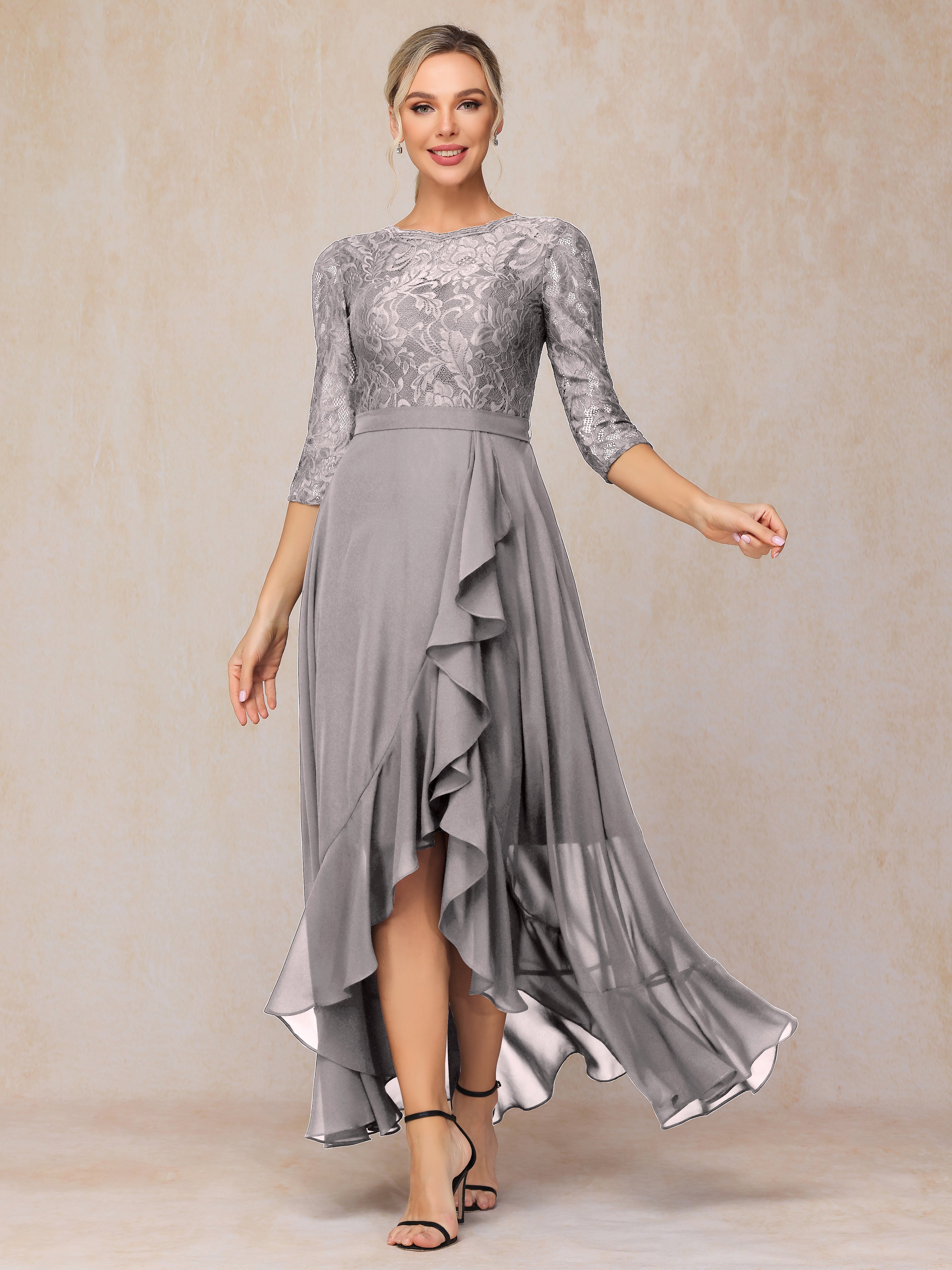 Ankle Length Short Sleeves Chiffon Lace Mother Of The Bride Dress