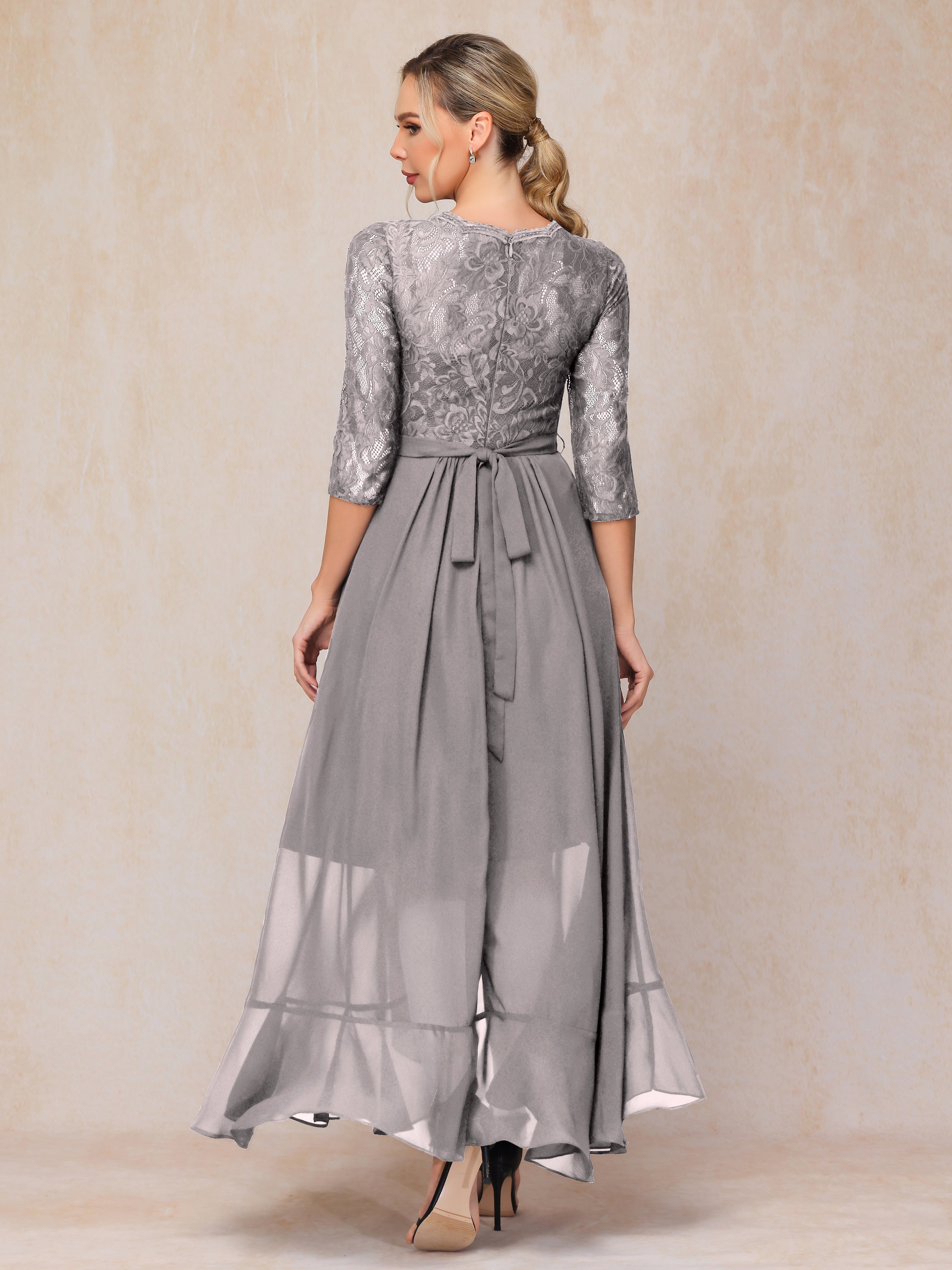 Ankle Length Short Sleeves Chiffon Lace Mother Of The Bride Dress