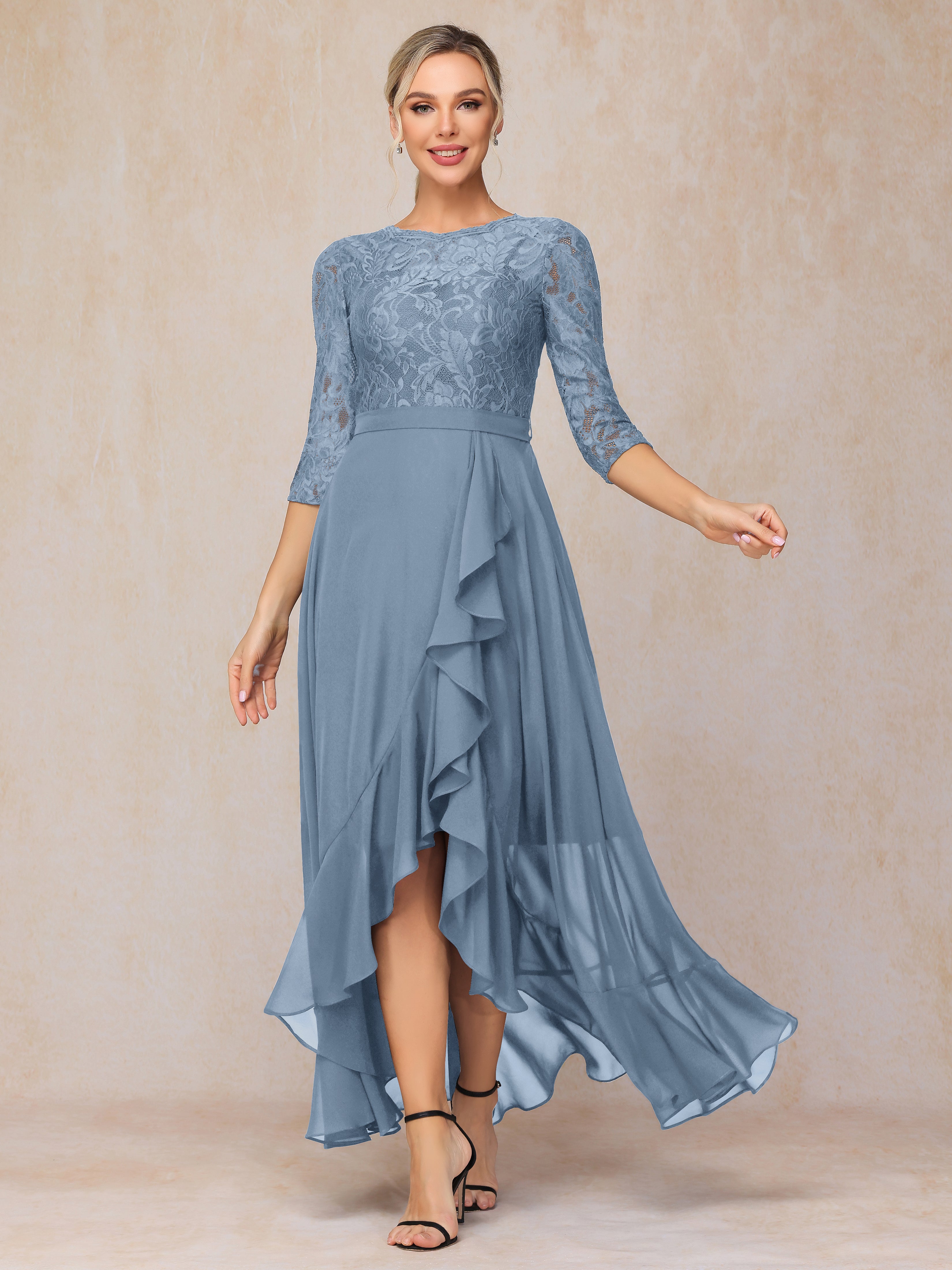 Ankle Length Short Sleeves Chiffon Lace Mother Of The Bride Dress