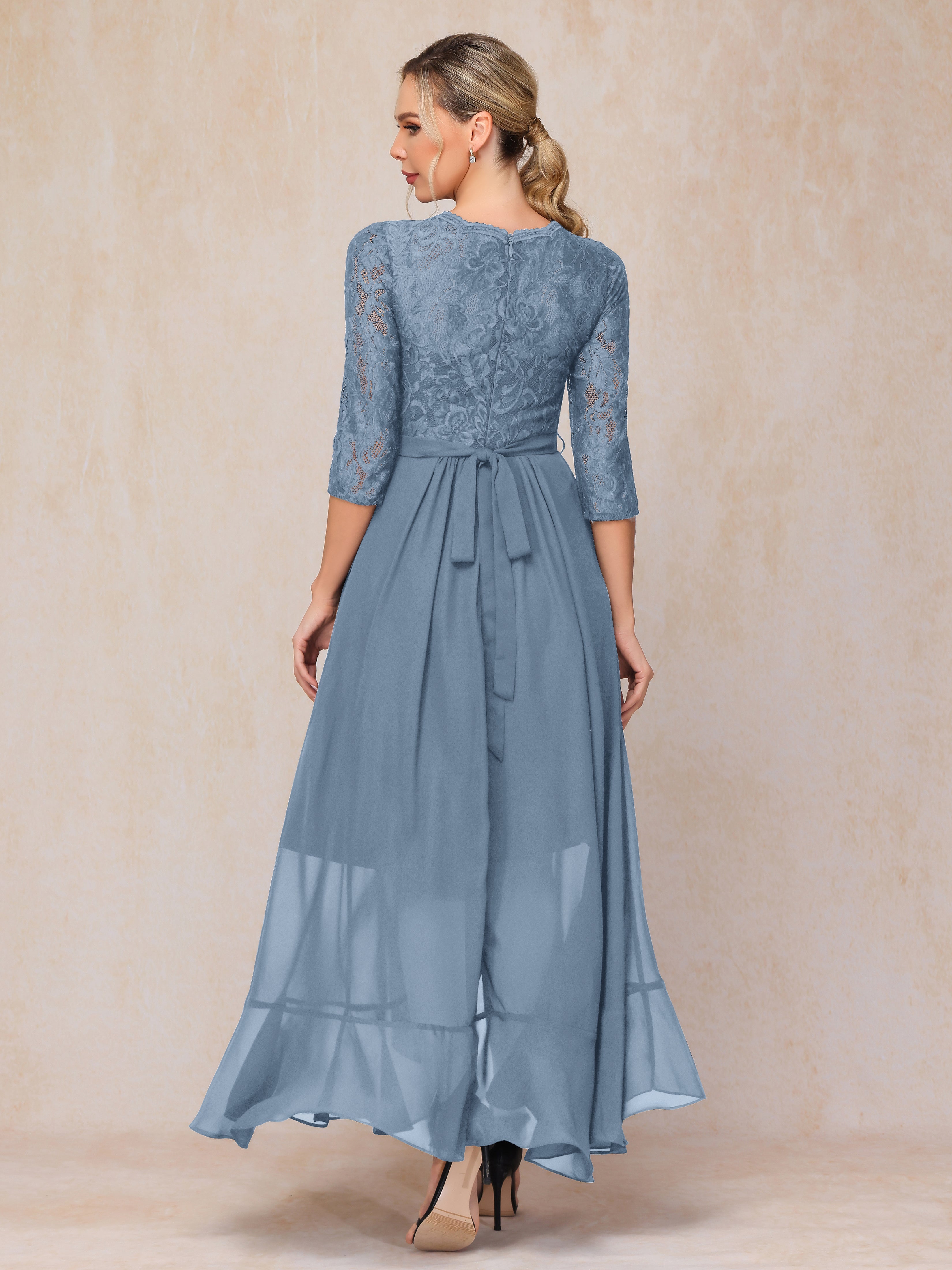 Ankle Length Short Sleeves Chiffon Lace Mother Of The  Groom Dress