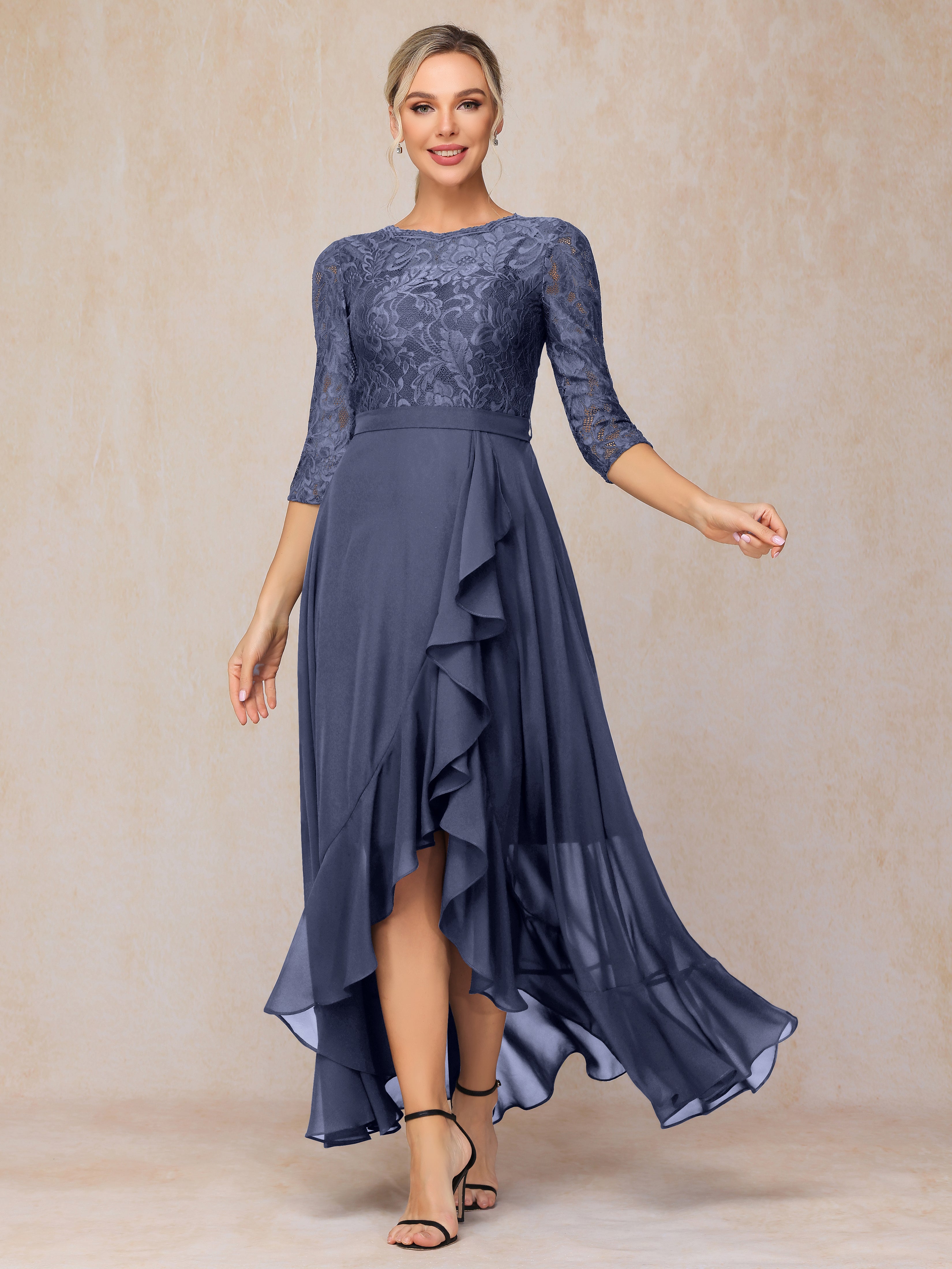 Ankle Length Short Sleeves Chiffon Lace Mother Of The Bride Dress