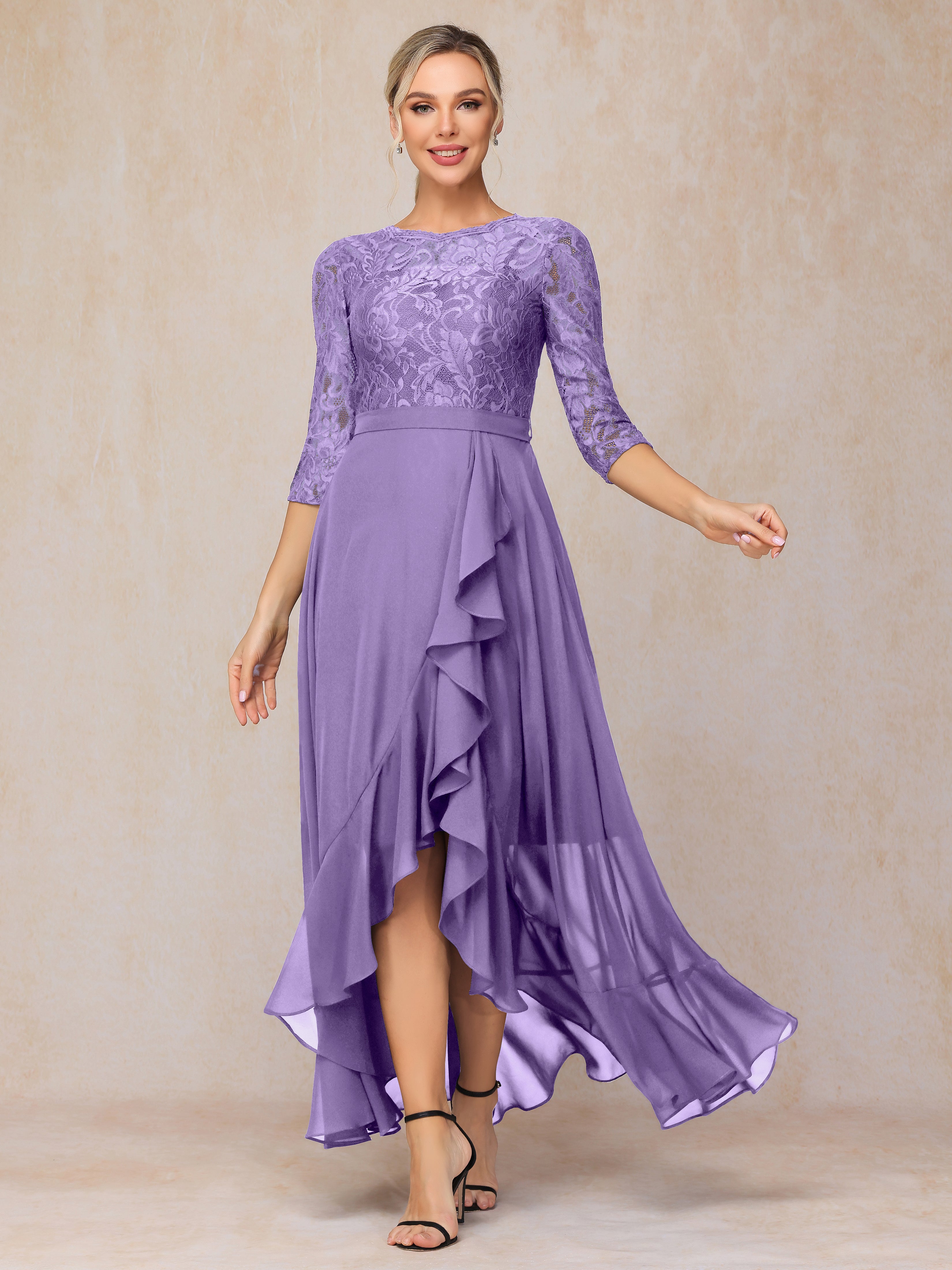 Ankle Length Short Sleeves Chiffon Lace Mother Of The Bride Dress