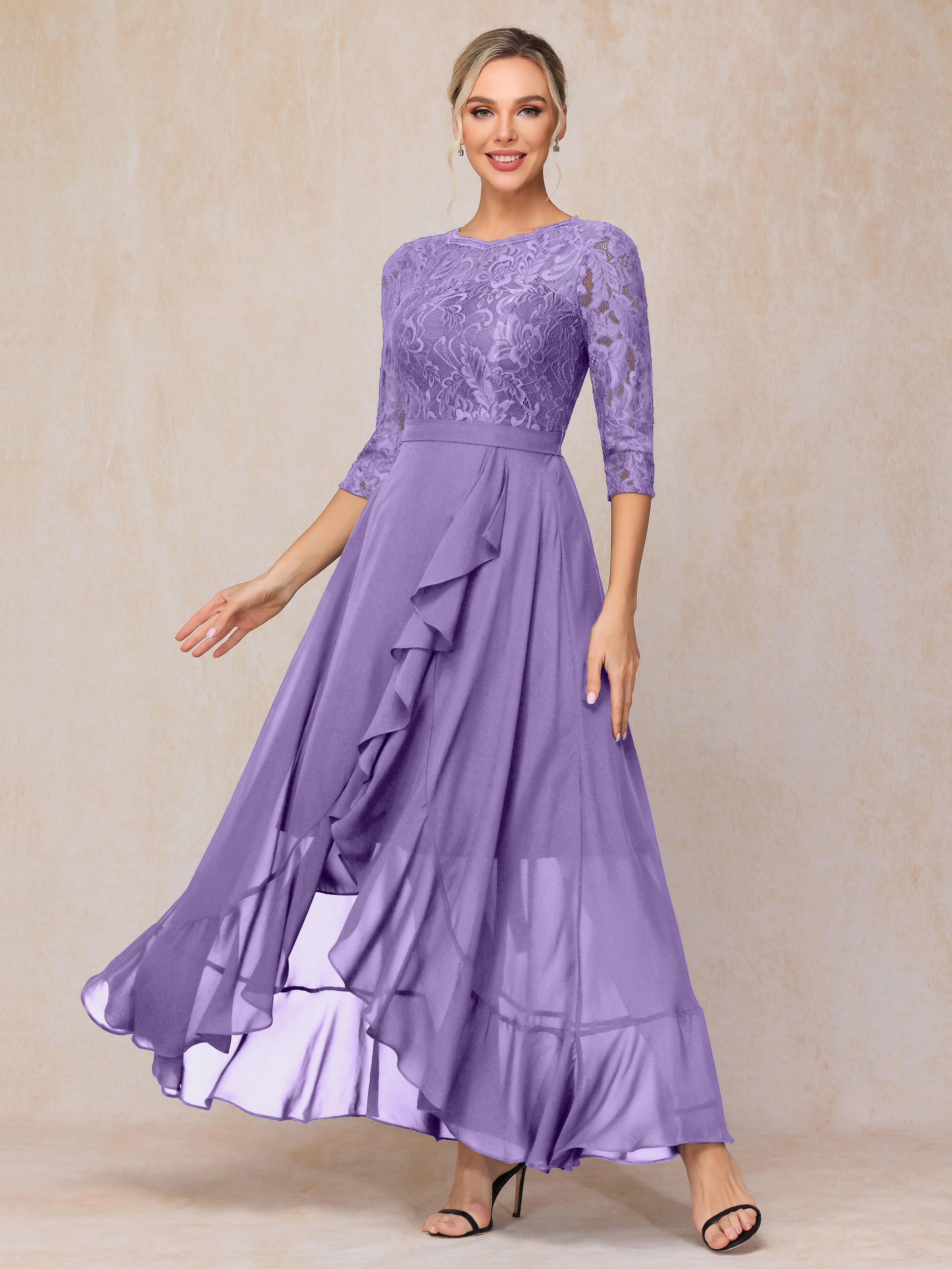 Ankle Length Short Sleeves Chiffon Lace Mother Of The  Groom Dress