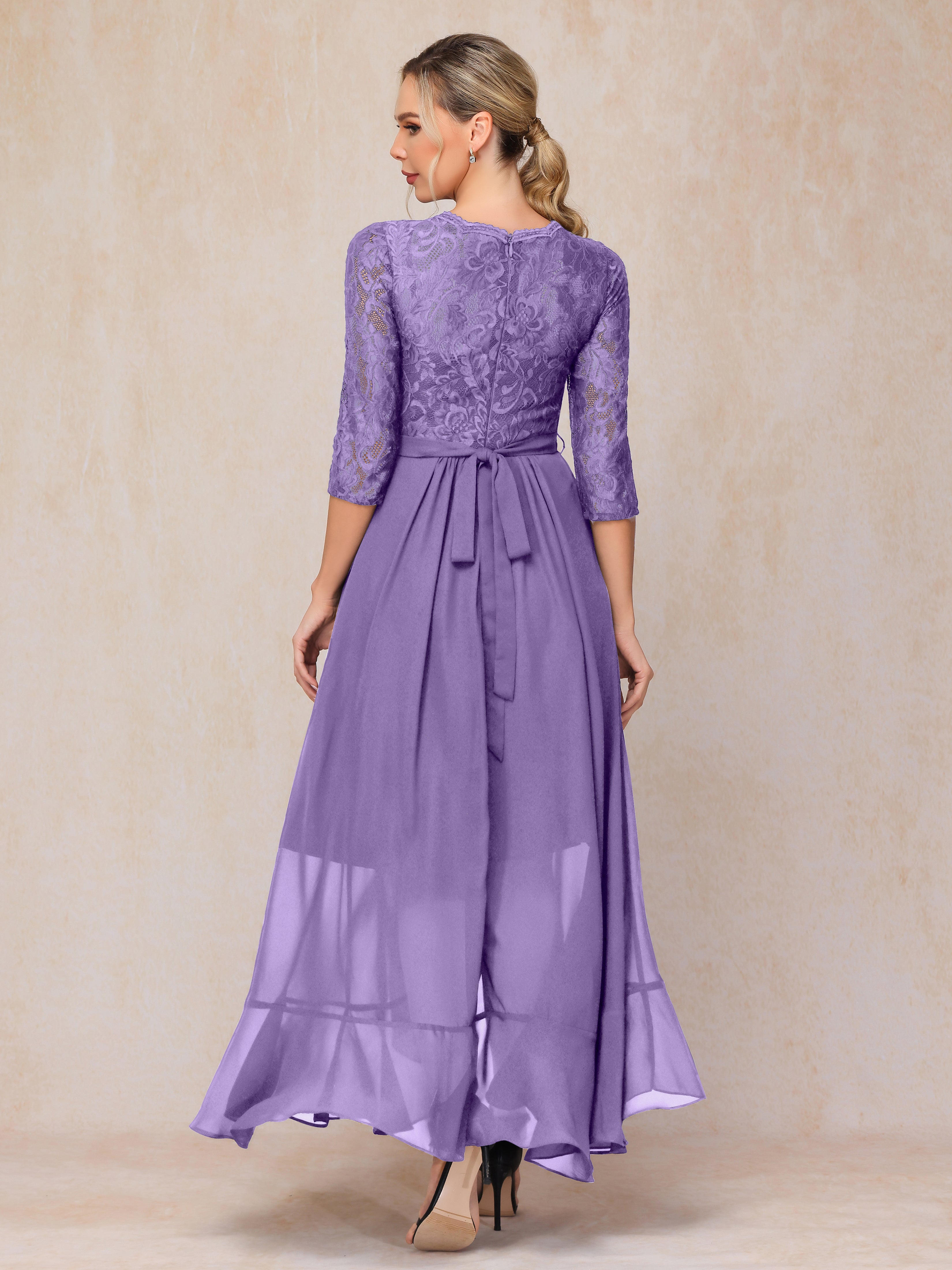 Ankle Length Short Sleeves Chiffon Lace Mother Of The Bride Dress