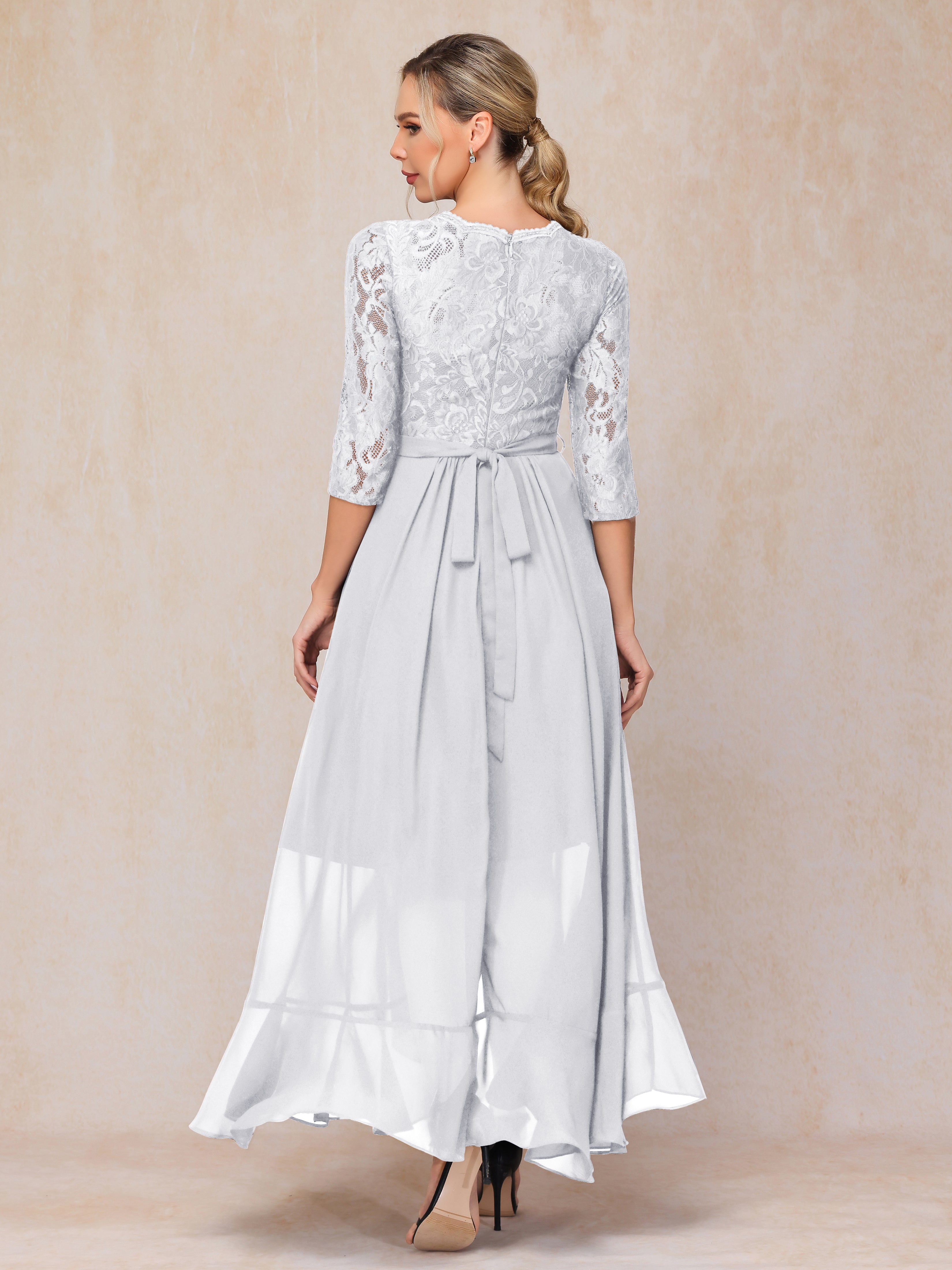 Ankle Length Short Sleeves Chiffon Lace Mother Of The  Groom Dress