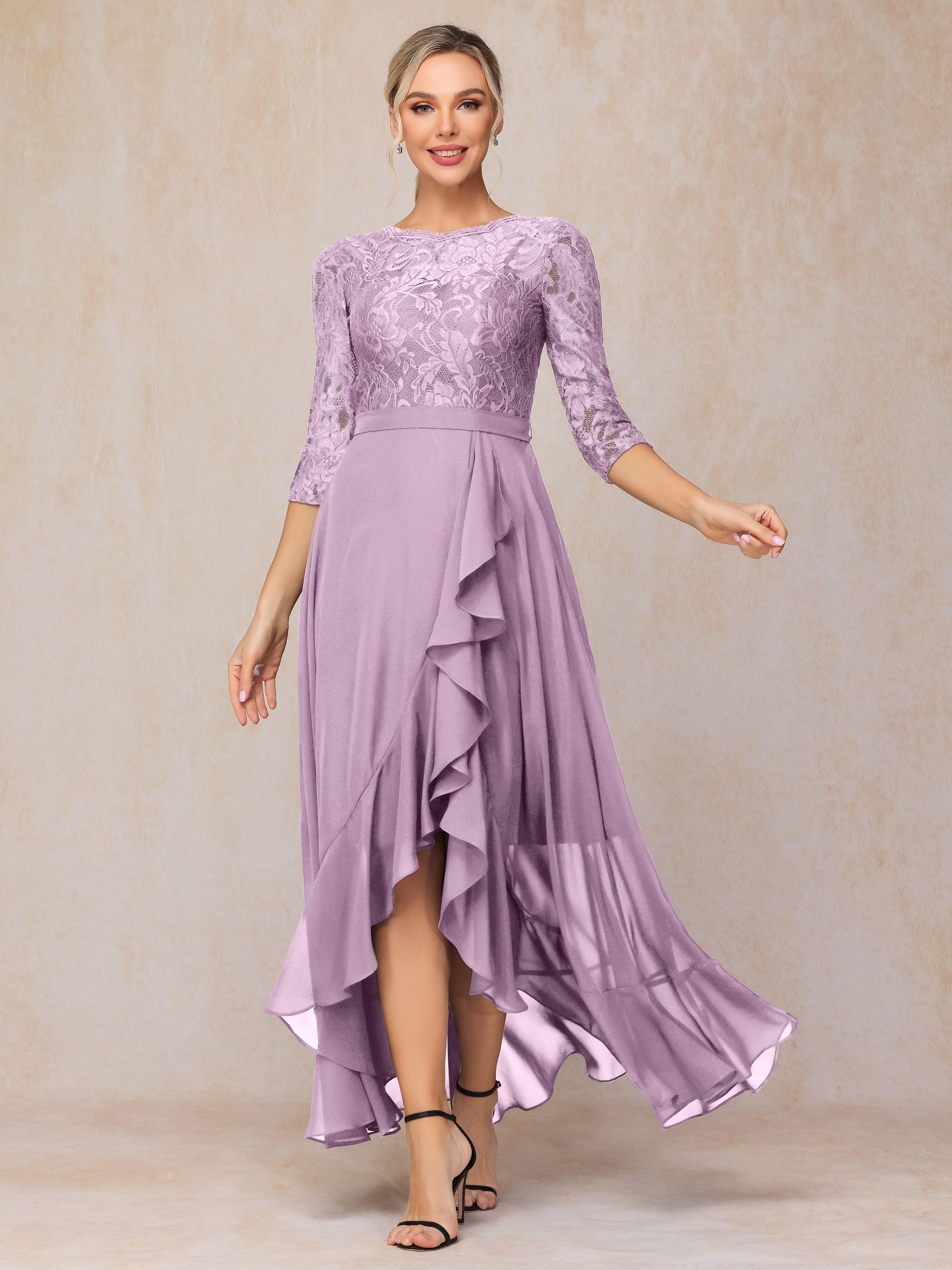 Ankle Length Short Sleeves Chiffon Lace Mother Of The Bride Dress