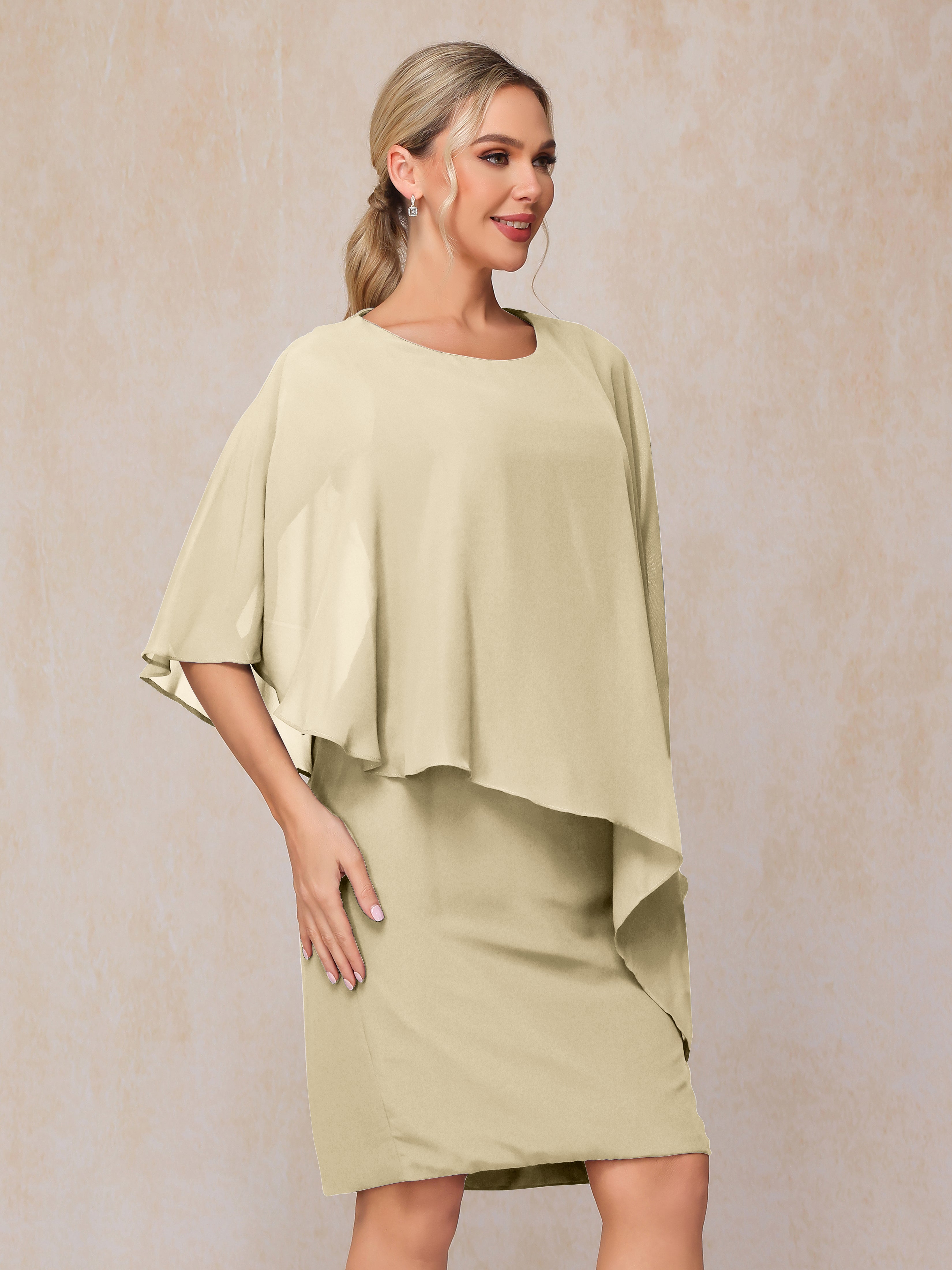 Knee Length Short Sleeves Chiffon Mother Of The  Groom Dress