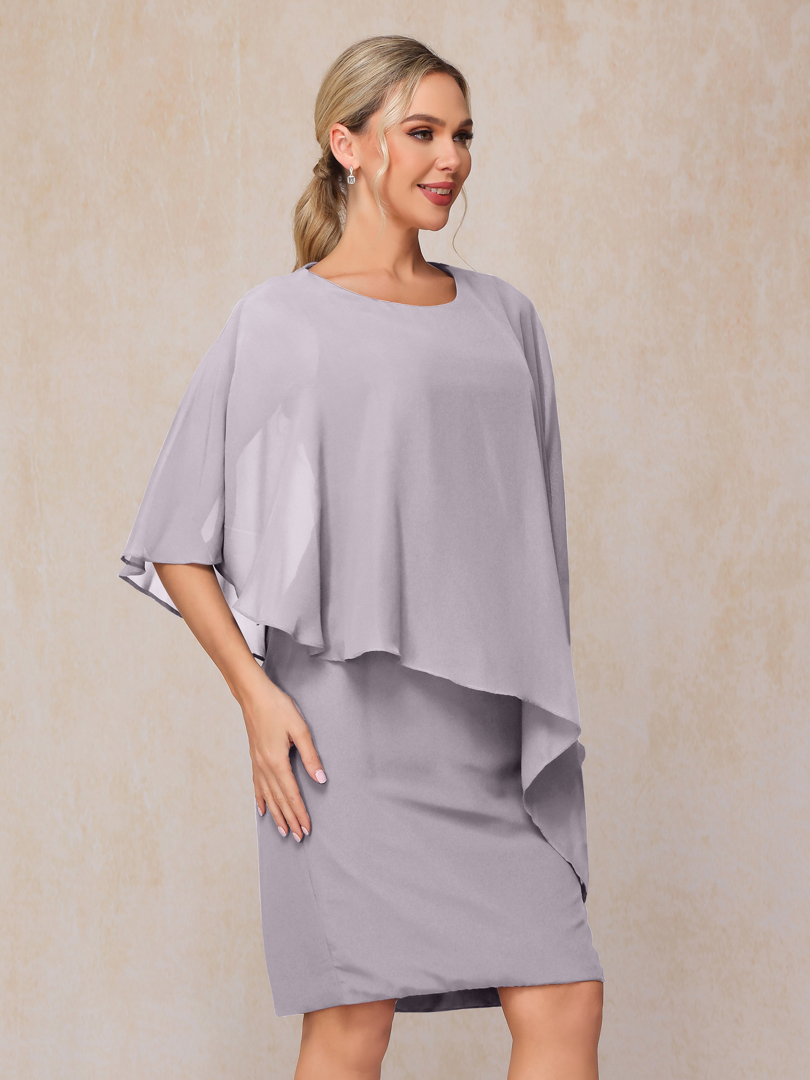 Knee Length Short Sleeves Chiffon Mother Of The  Groom Dress