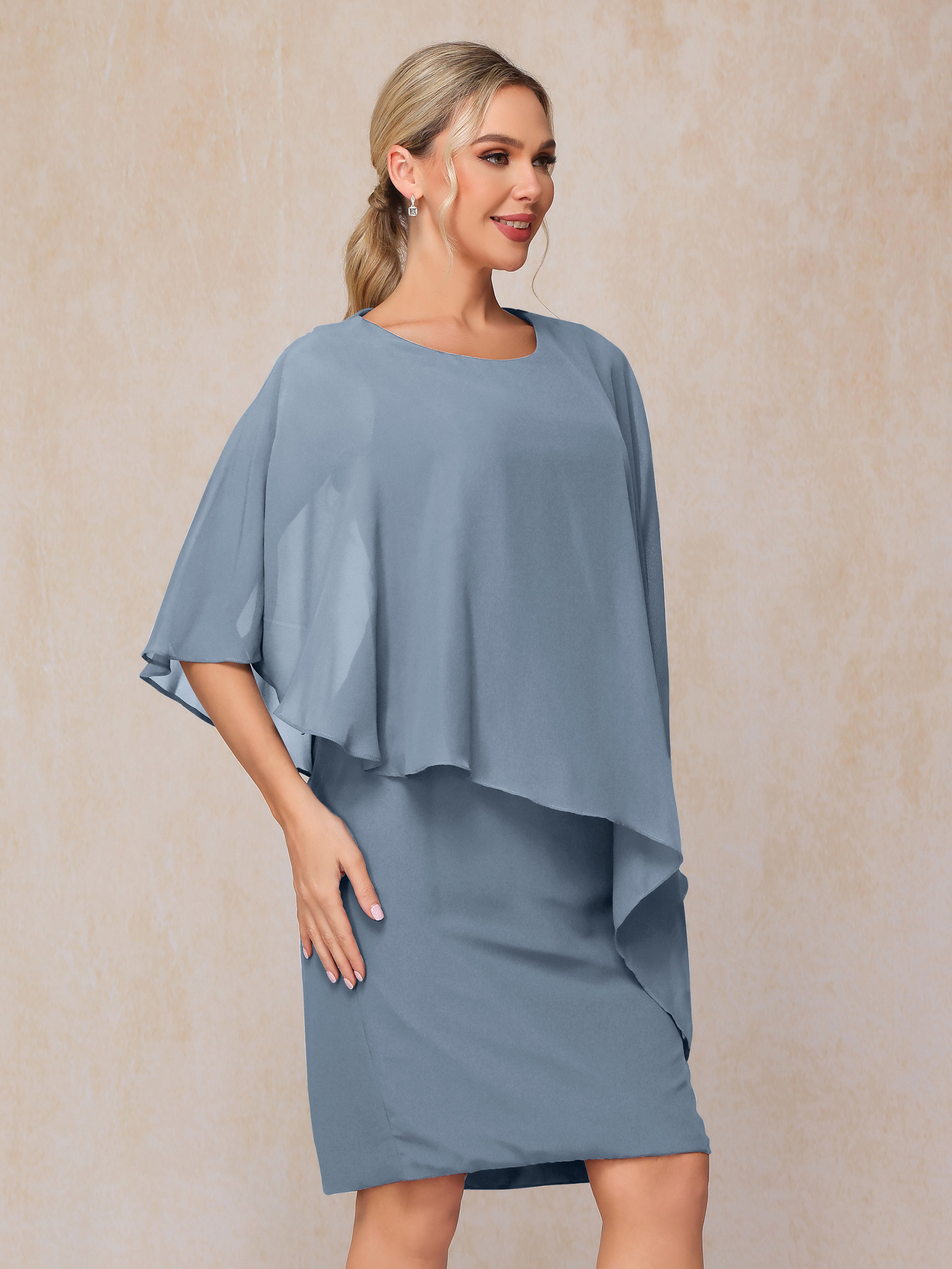 Knee Length Short Sleeves Chiffon Mother Of The  Groom Dress