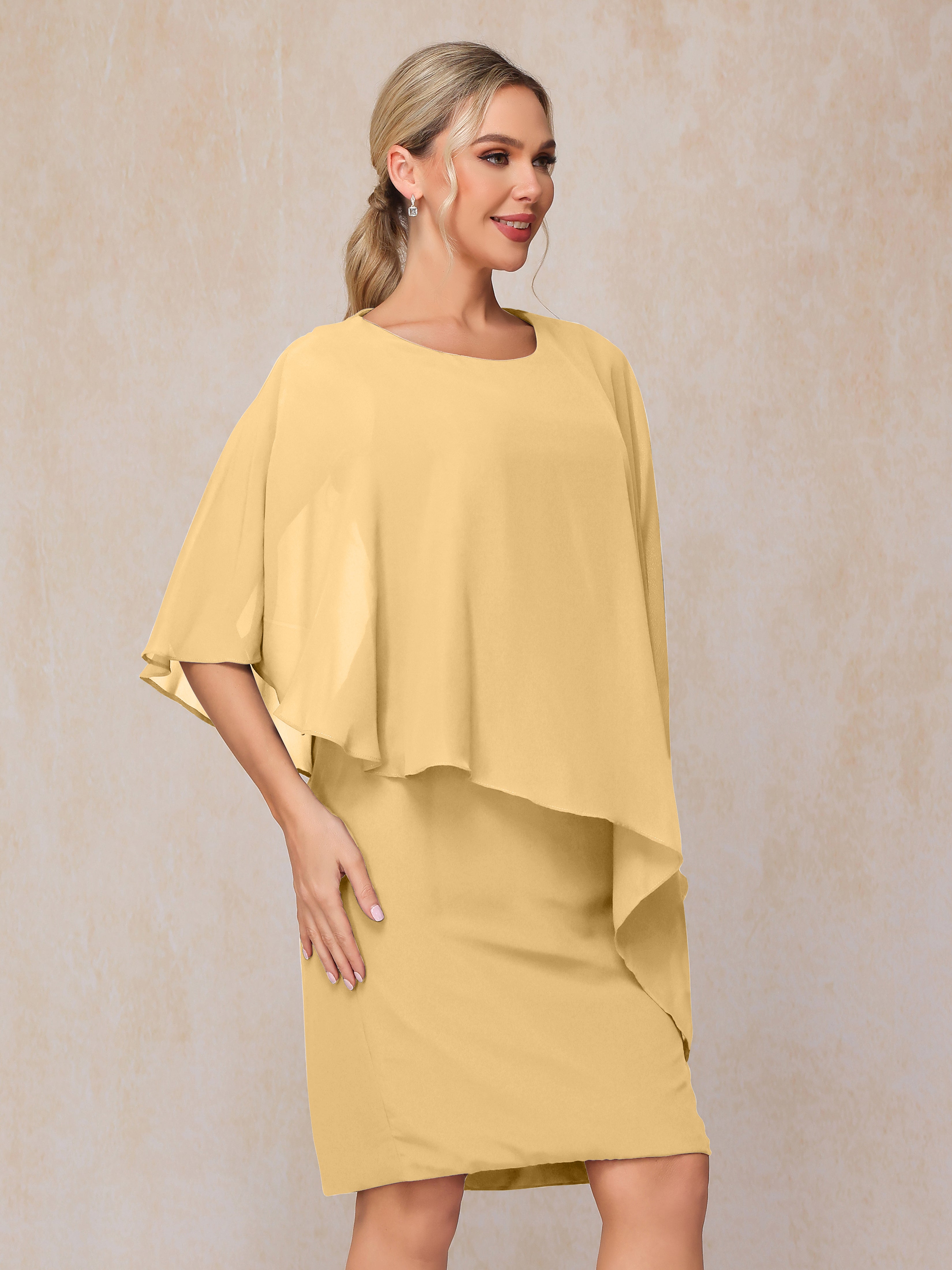 Knee Length Short Sleeves Chiffon Mother Of The  Groom Dress