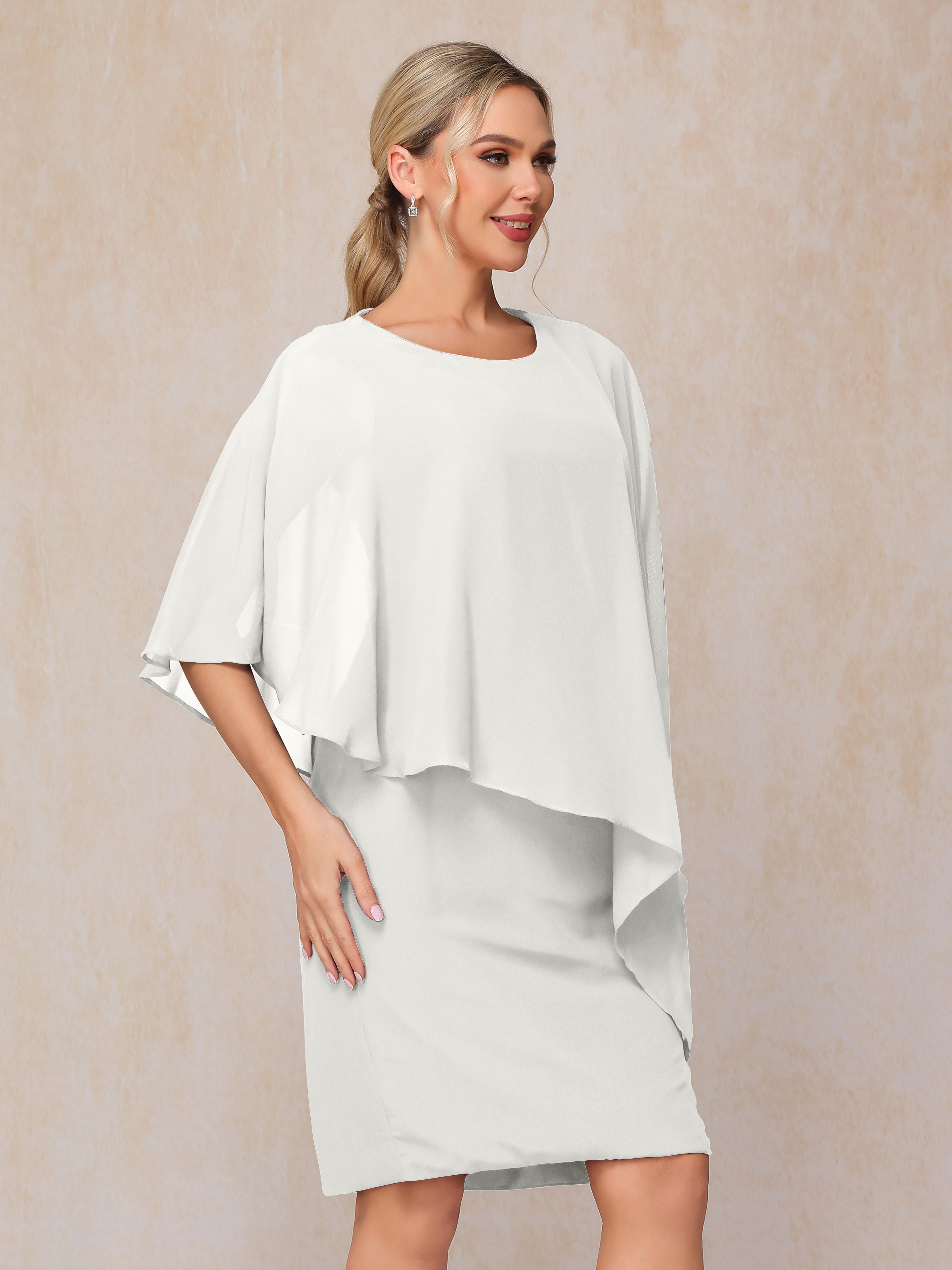 Knee Length Short Sleeves Chiffon Mother Of The  Groom Dress