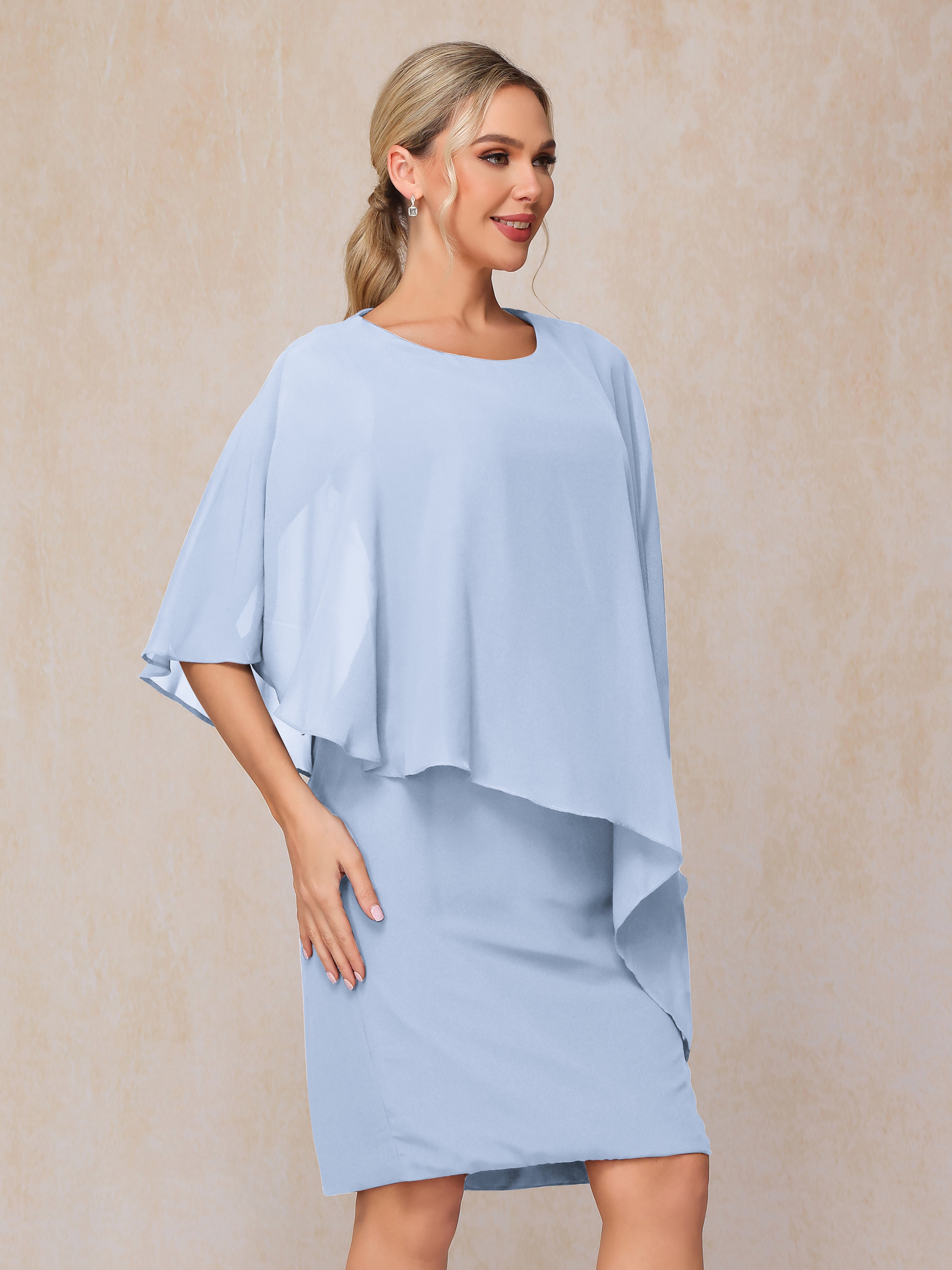 Knee Length Short Sleeves Chiffon Mother Of The  Groom Dress