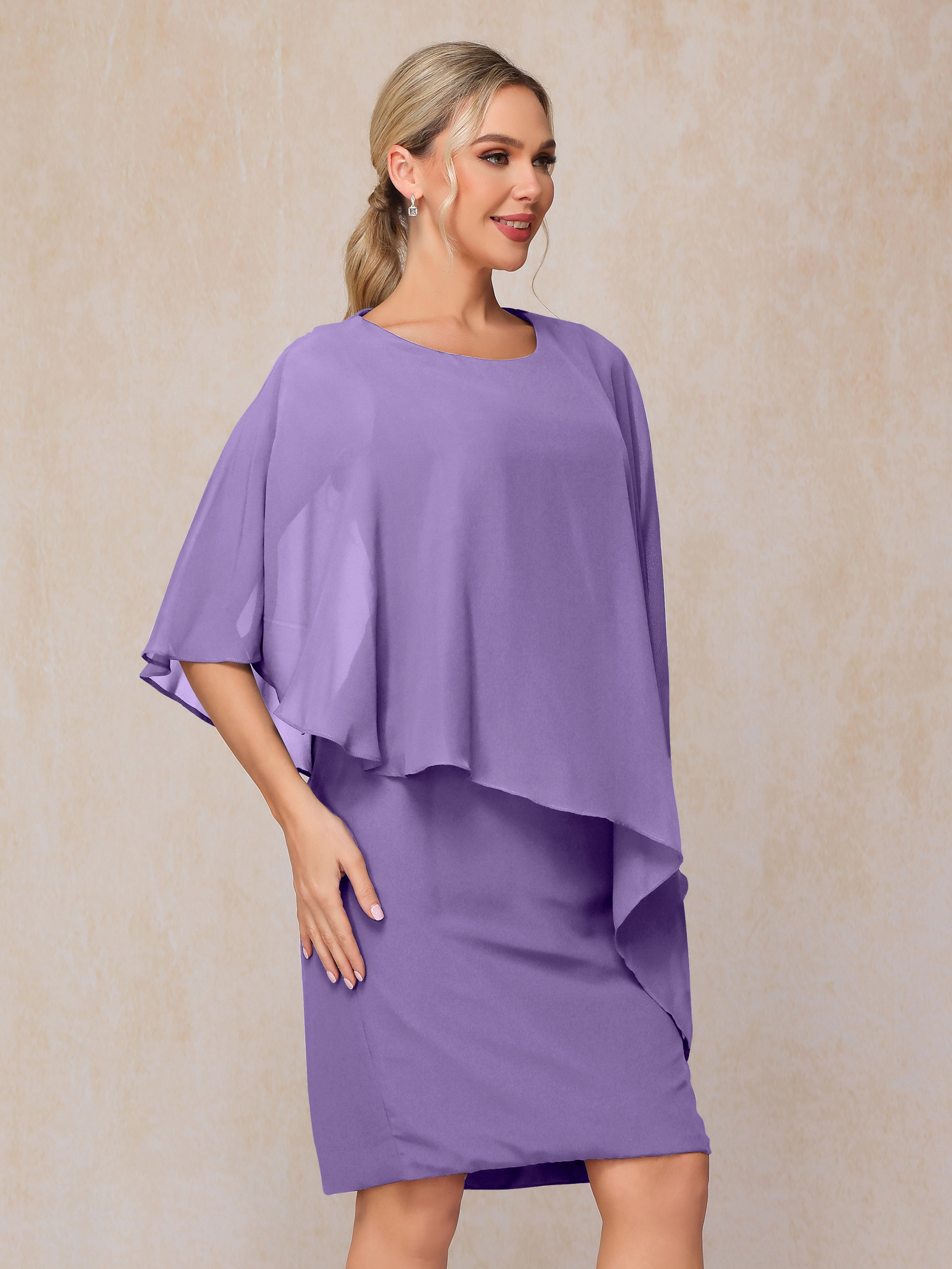 Knee Length Short Sleeves Chiffon Mother Of The  Groom Dress