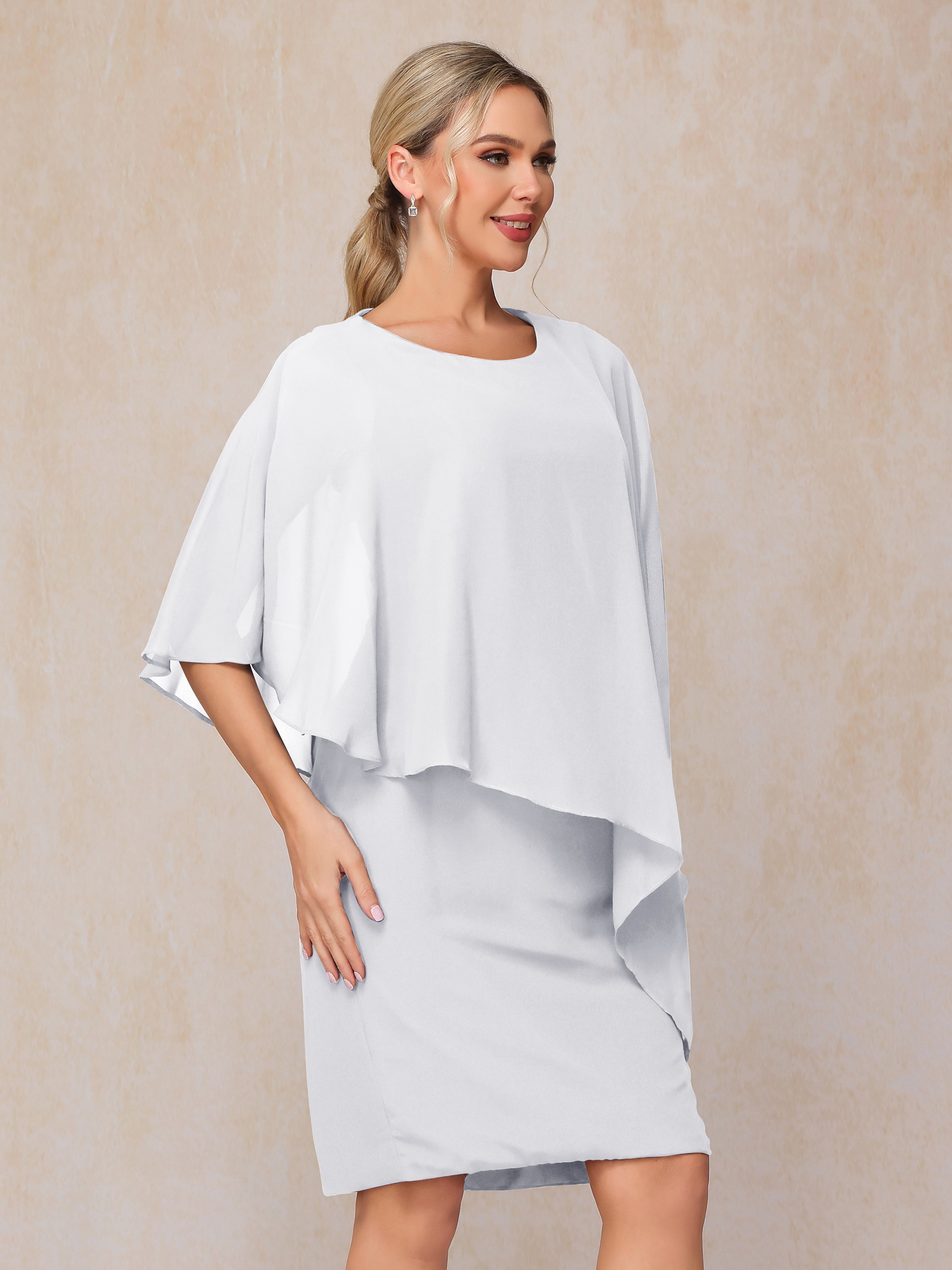 Knee Length Short Sleeves Chiffon Mother Of The  Groom Dress