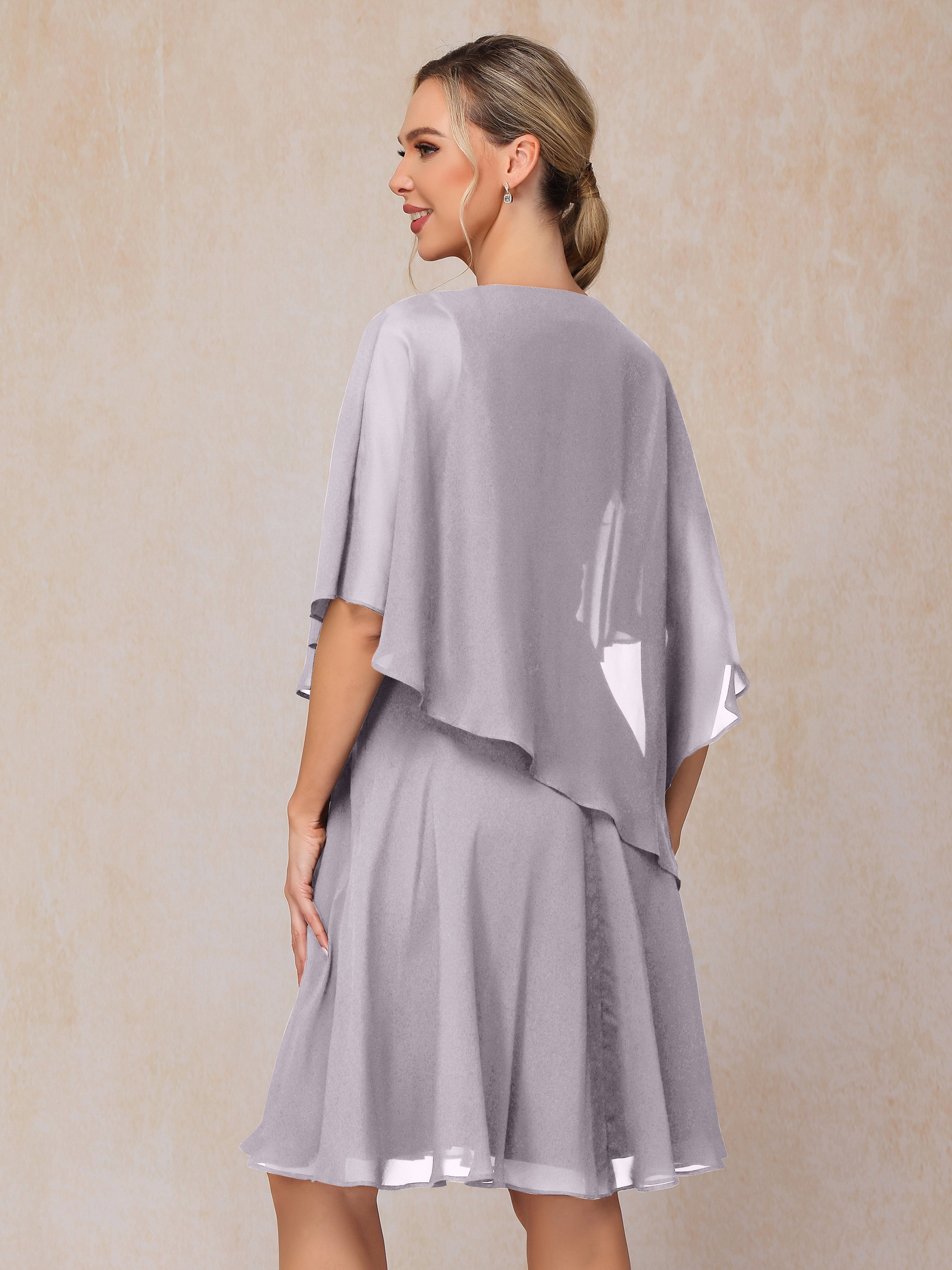 V Neck Short Sleeves Knee Length Chiffon Mother Of The  Groom Dress