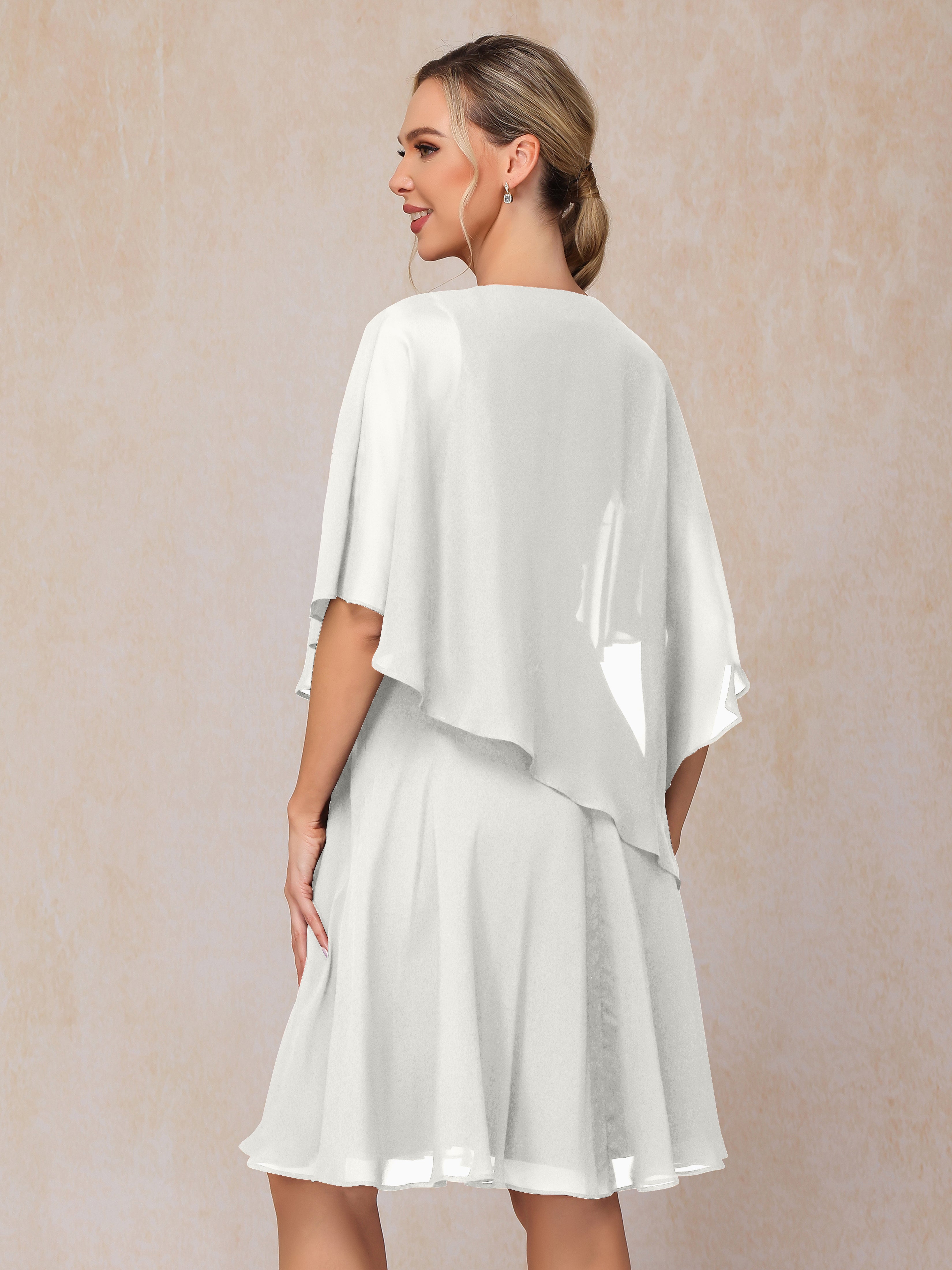 V Neck Short Sleeves Knee Length Chiffon Mother Of The  Groom Dress