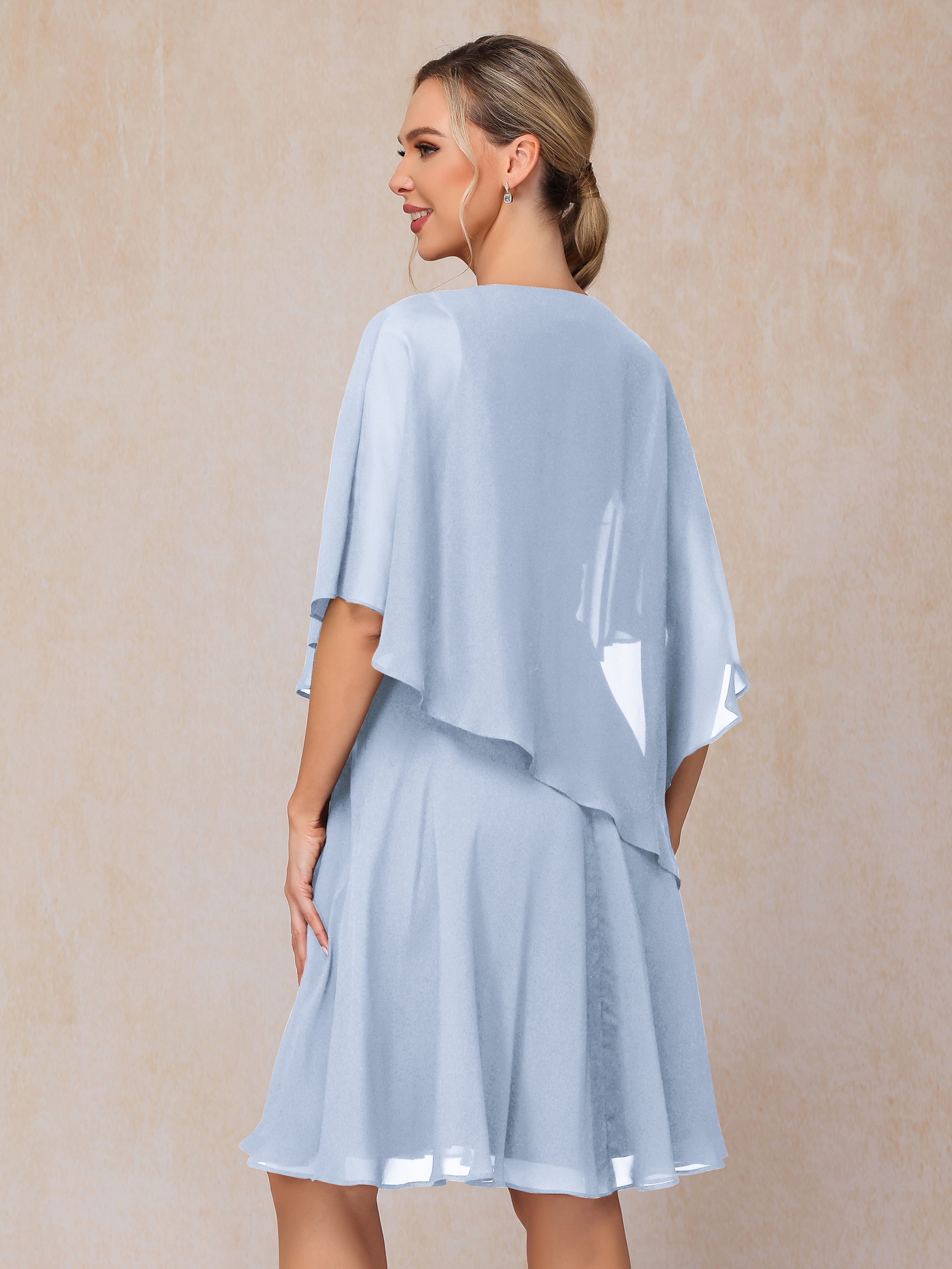 V Neck Short Sleeves Knee Length Chiffon Mother Of The  Groom Dress