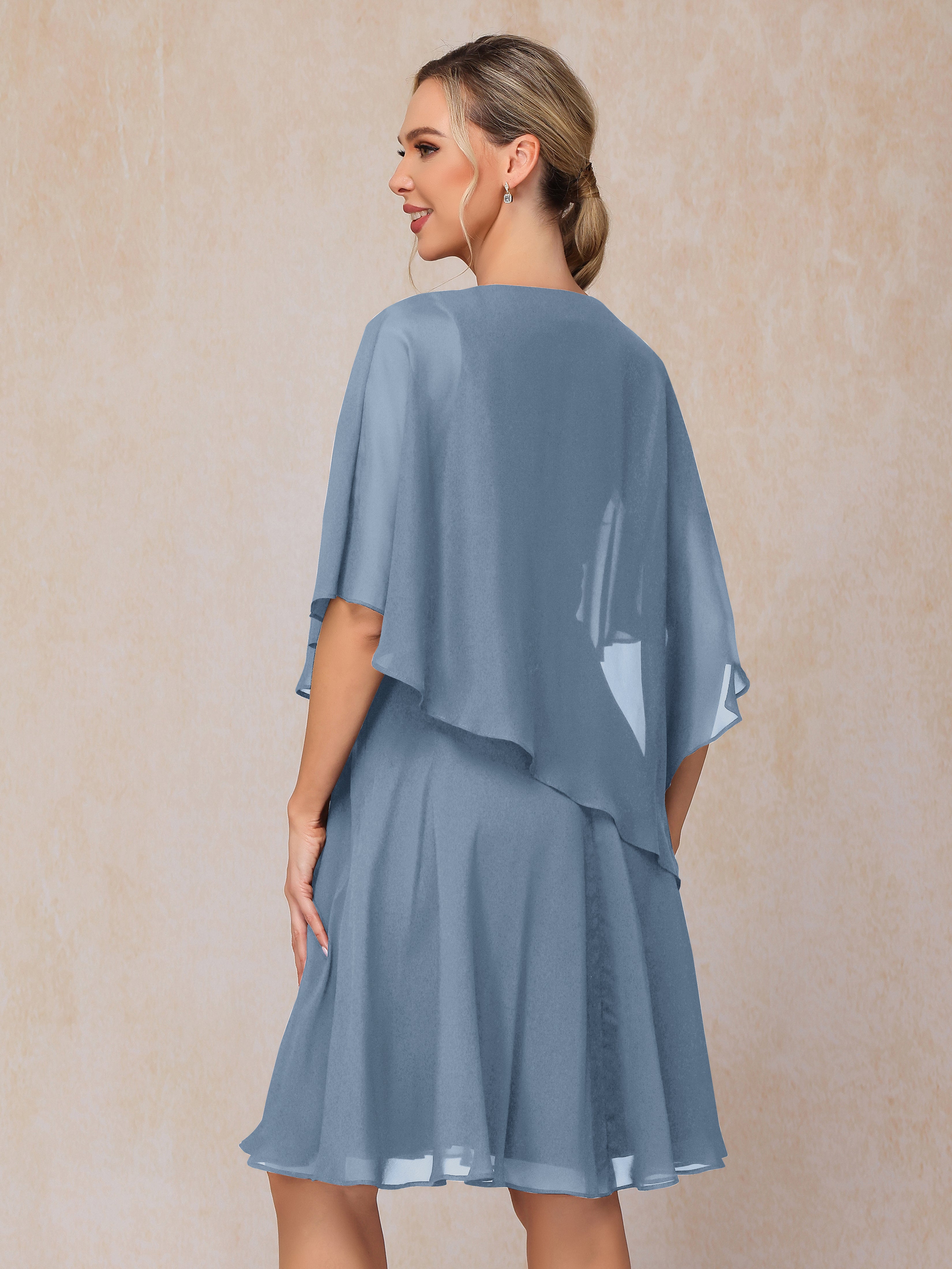 V Neck Short Sleeves Knee Length Chiffon Mother Of The  Groom Dress