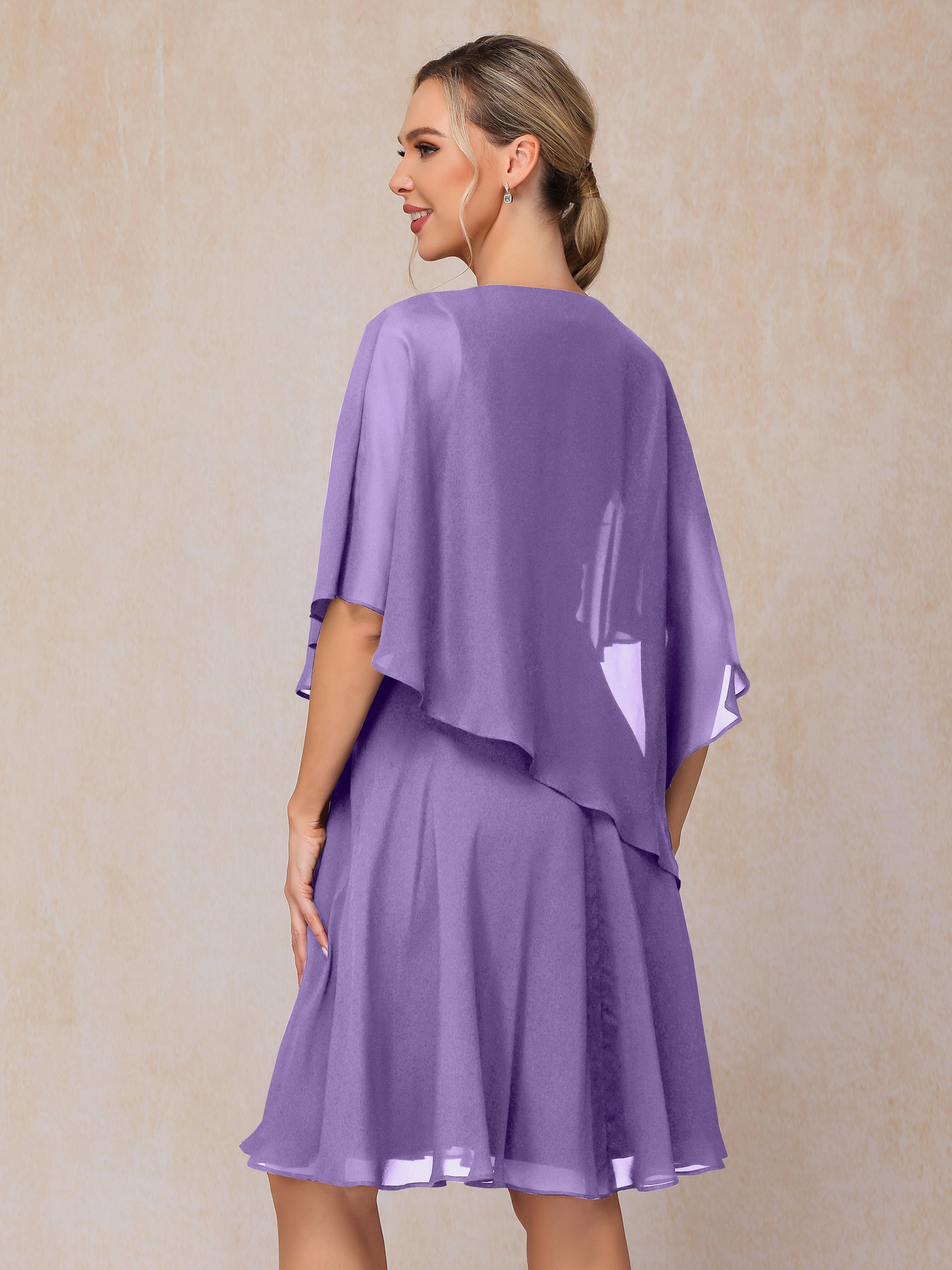 V Neck Short Sleeves Knee Length Chiffon Mother Of The  Groom Dress