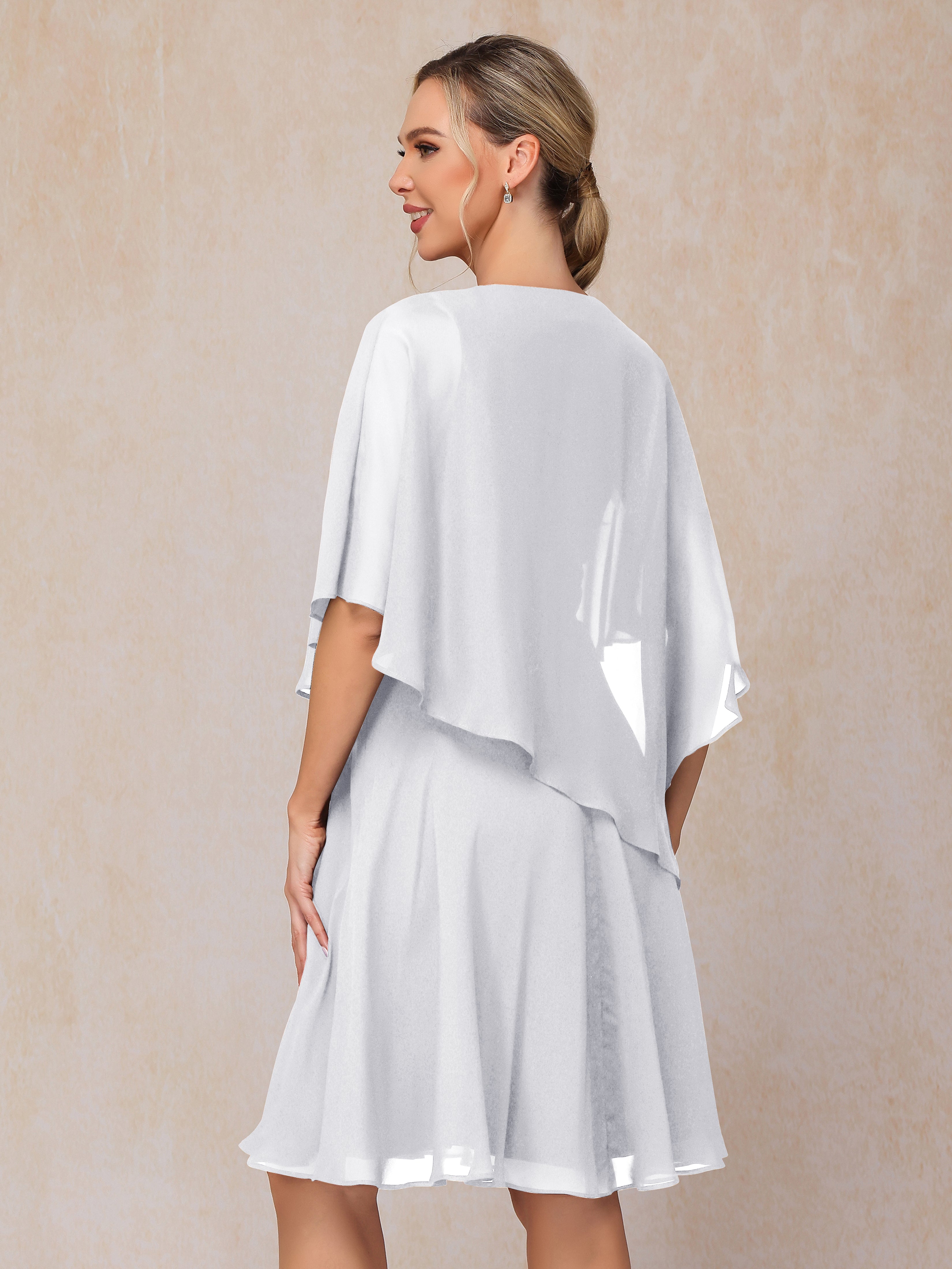 V Neck Short Sleeves Knee Length Chiffon Mother Of The  Groom Dress