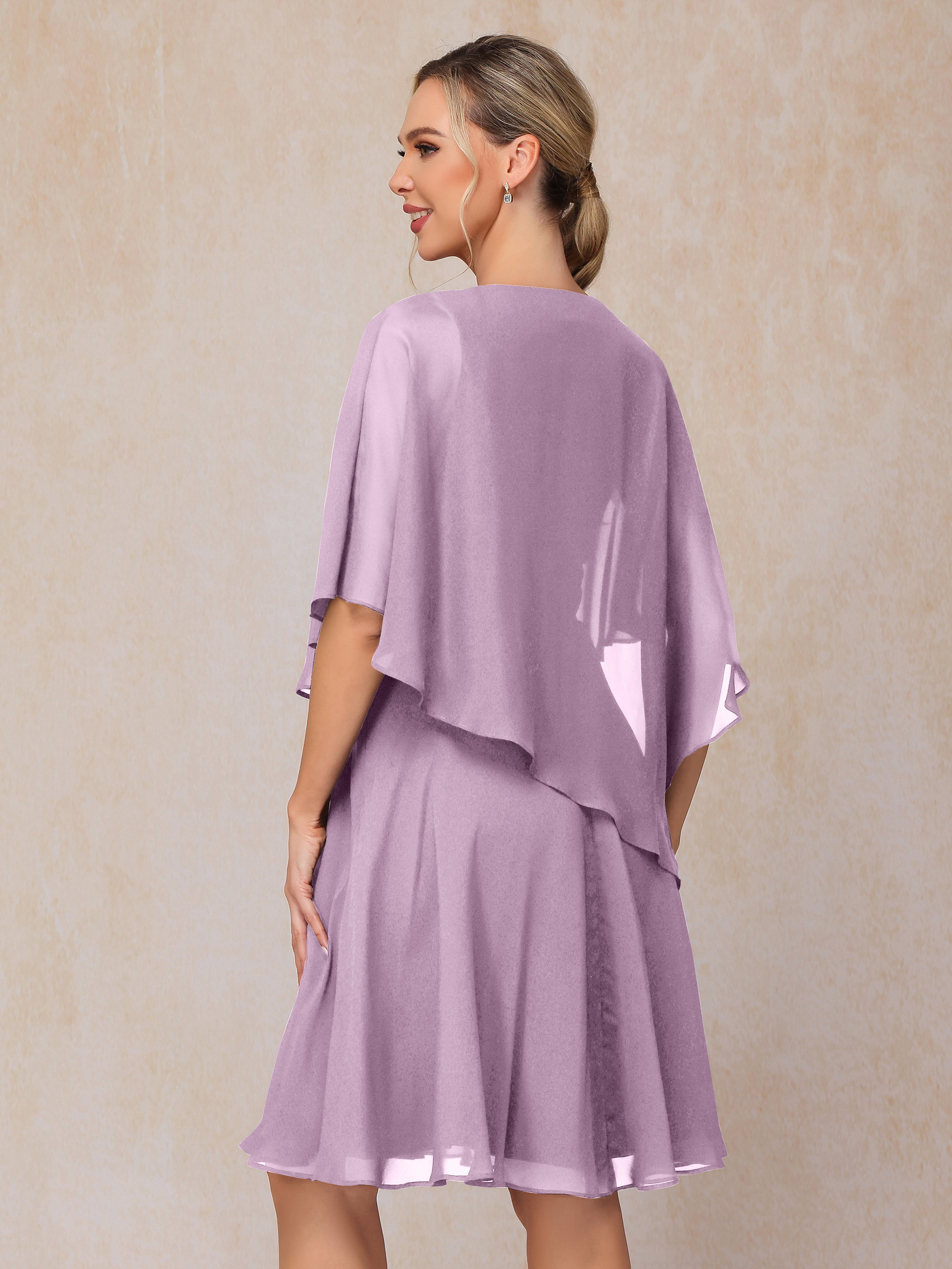 V Neck Short Sleeves Knee Length Chiffon Mother Of The  Groom Dress