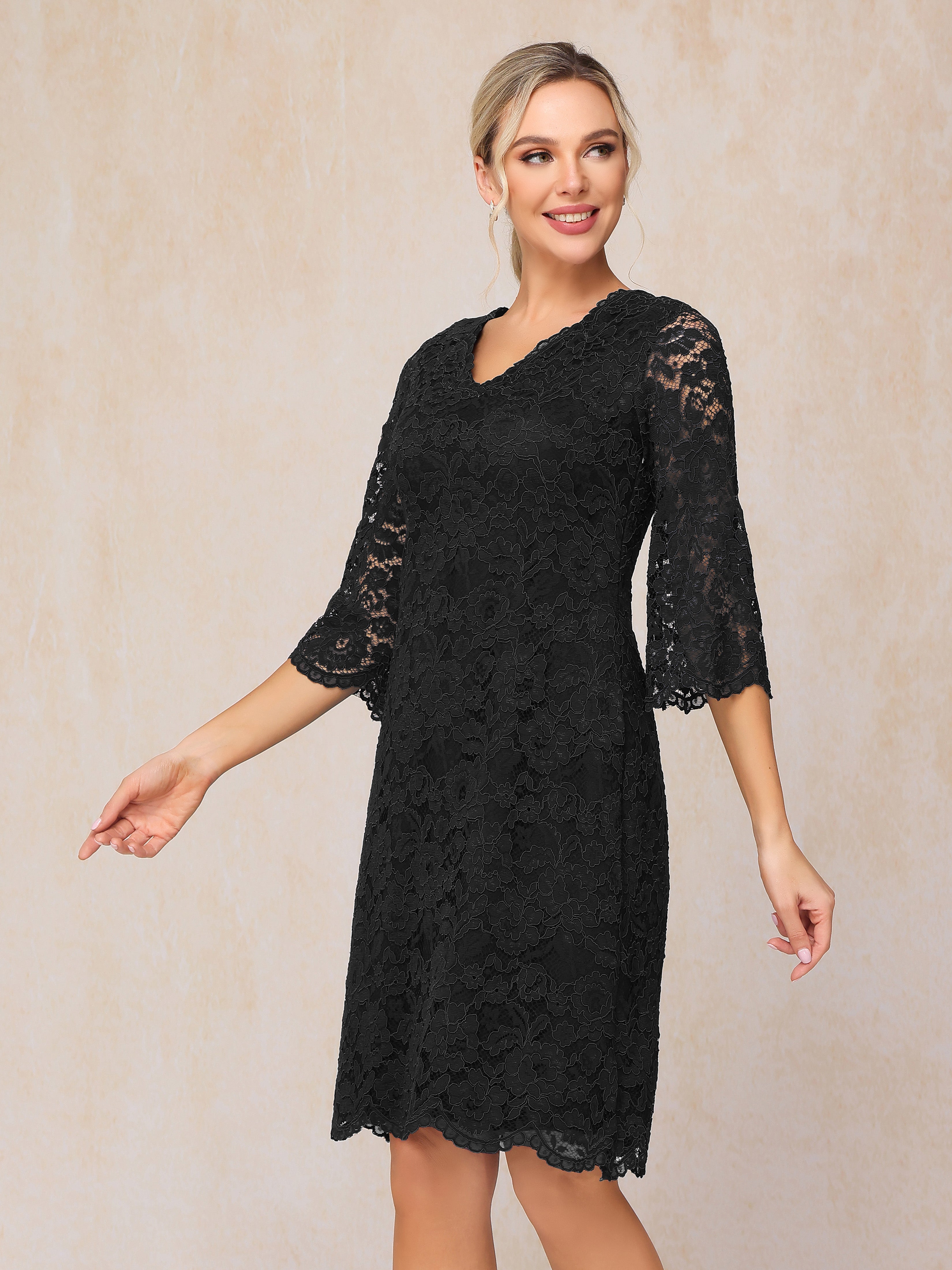 3/4 Sleeves Knee Length Lace Mother Of The  Groom Dress