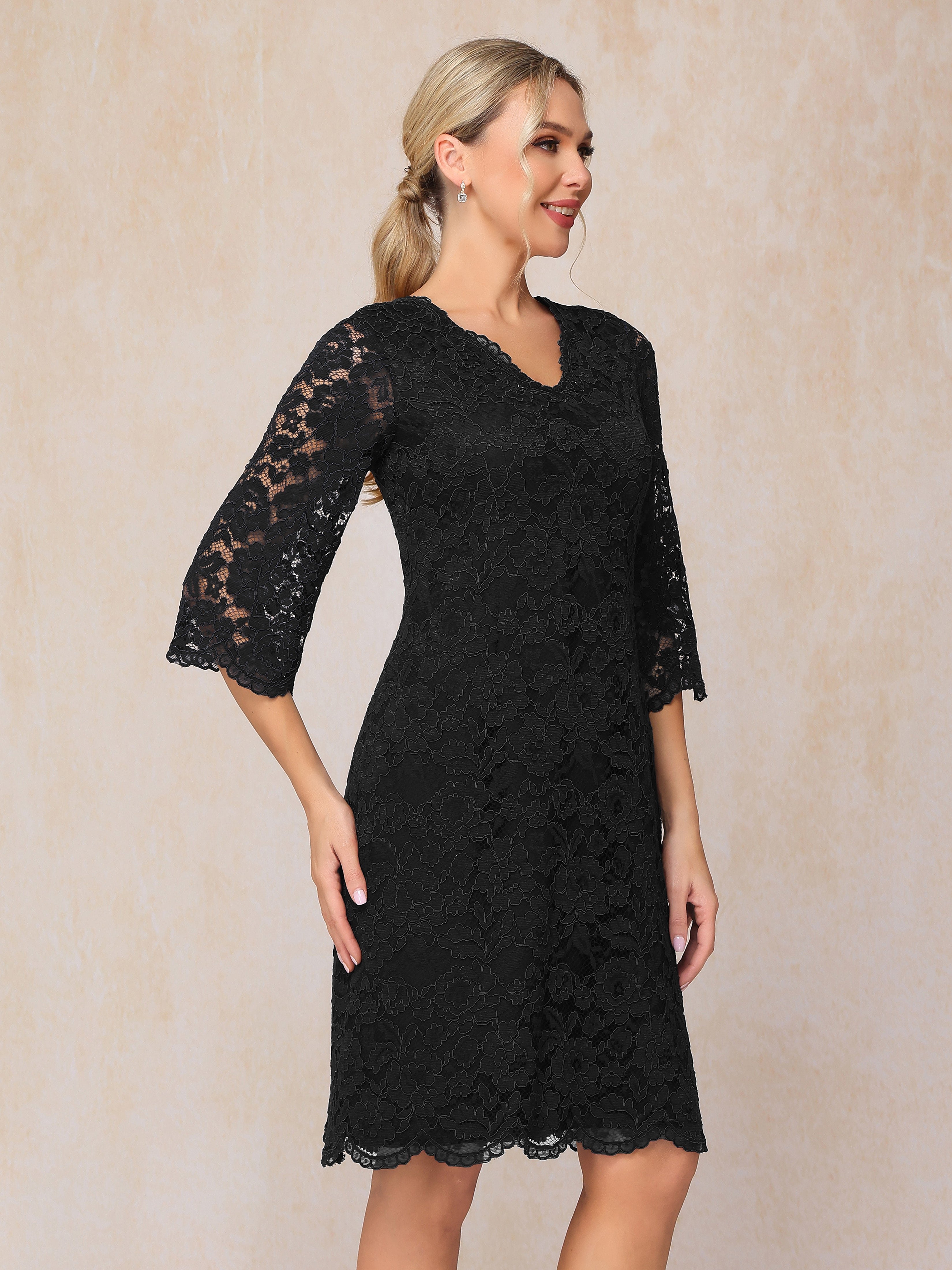 3/4 Sleeves Knee Length Lace Mother Of The Bride Dress