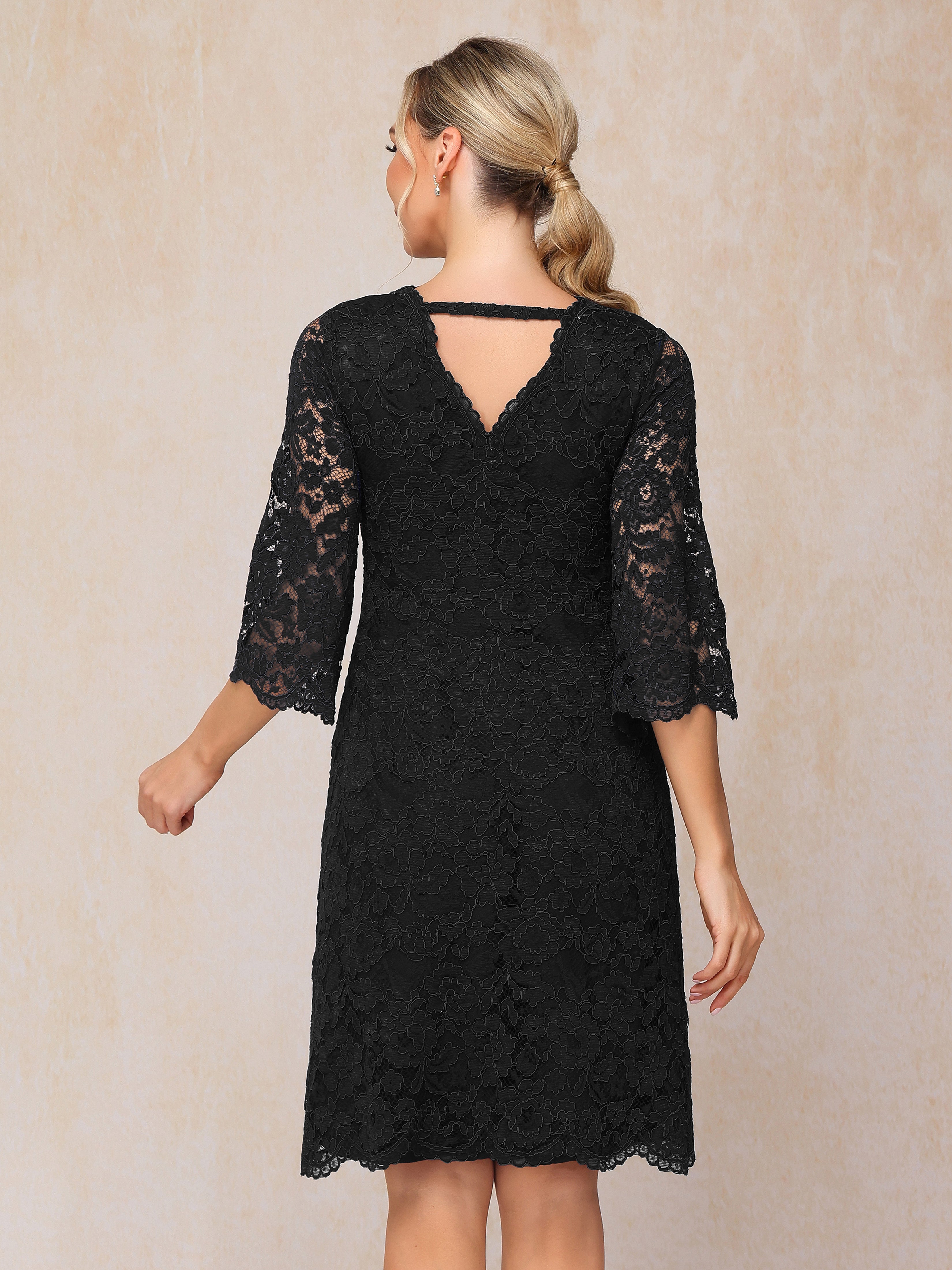 3/4 Sleeves Knee Length Lace Mother Of The  Groom Dress