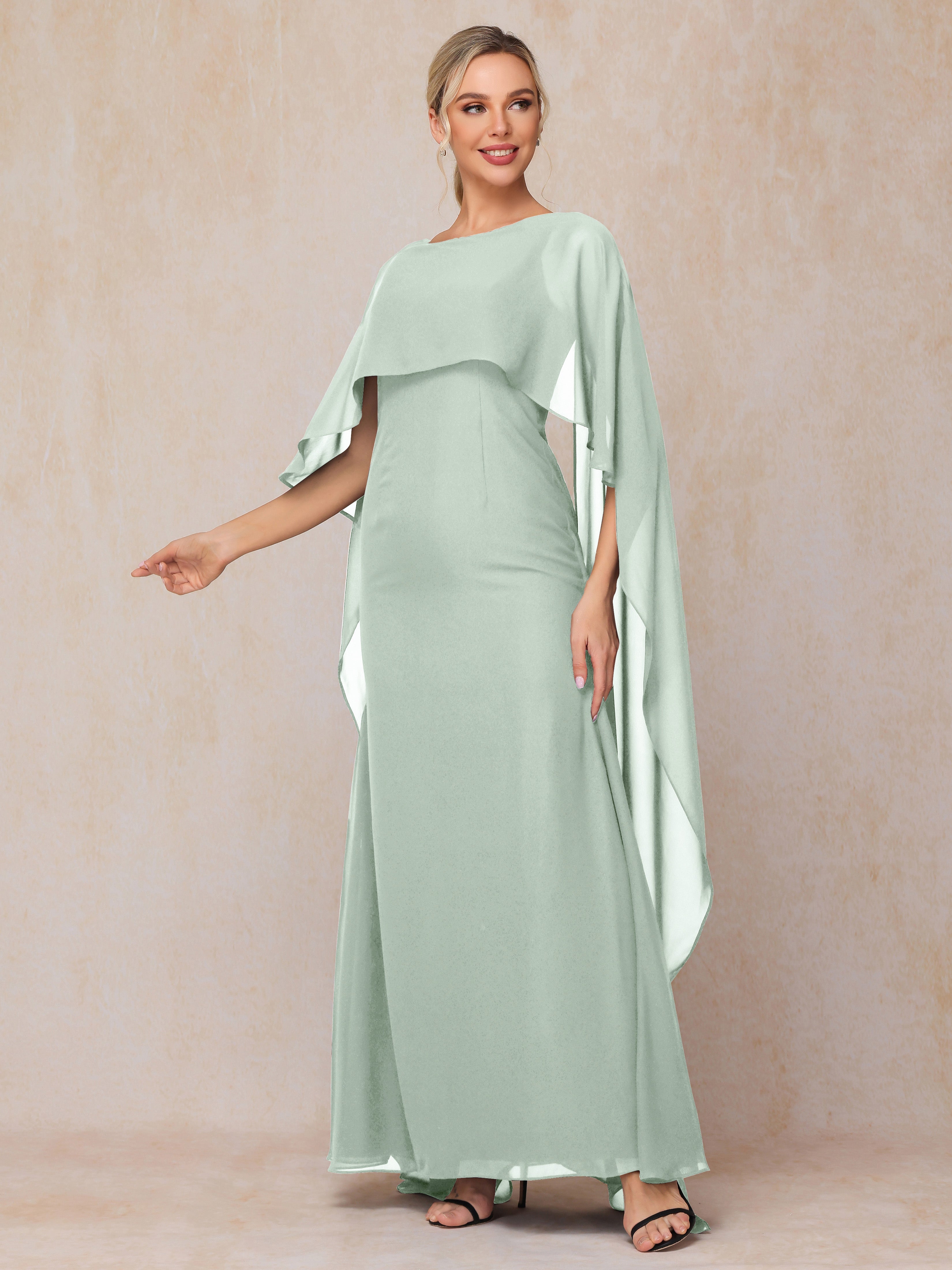 Floor Length Short Sleeves Chiffon Mother Of The  Groom Dress