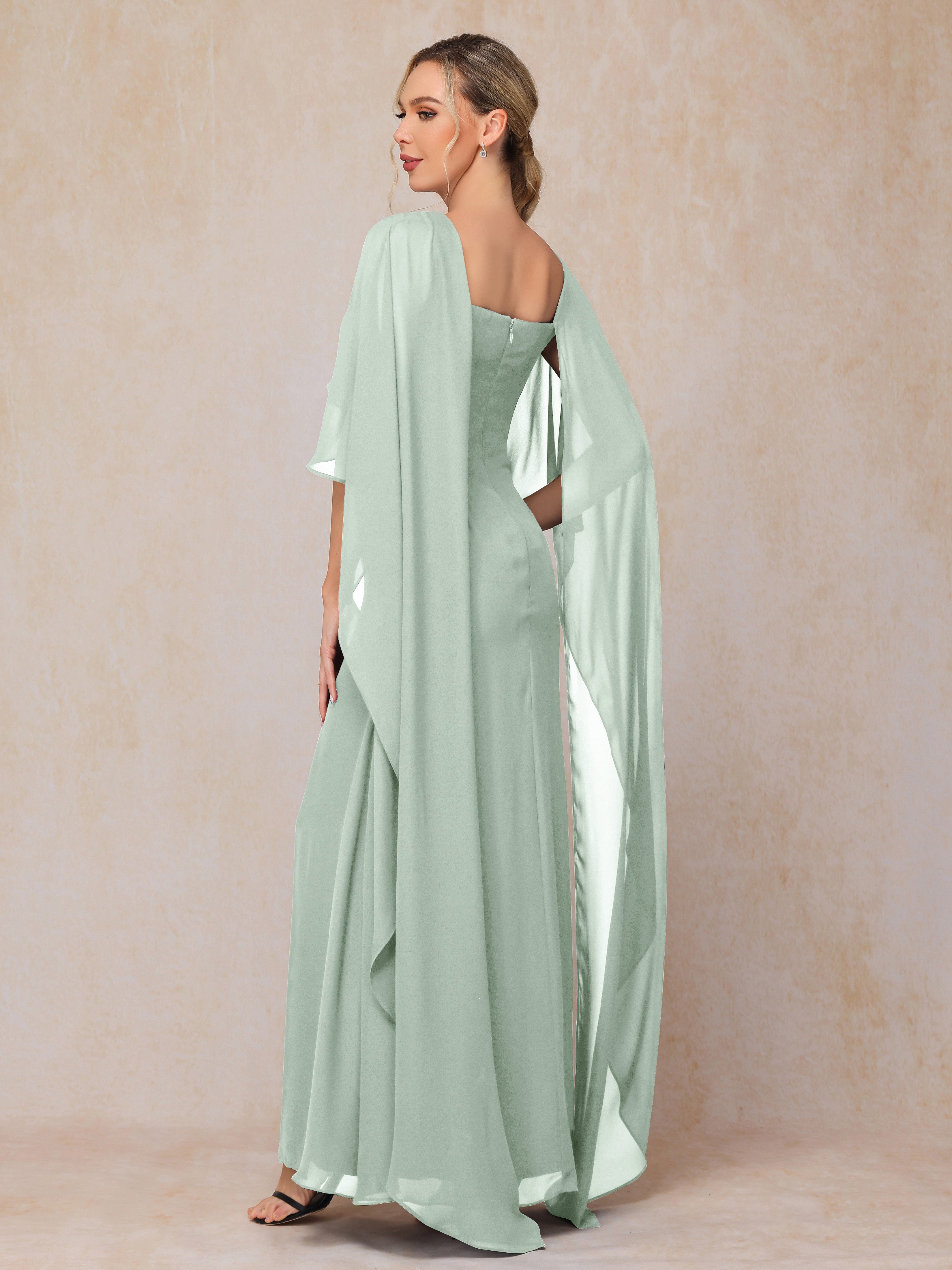 Floor Length Short Sleeves Chiffon Mother Of The  Groom Dress