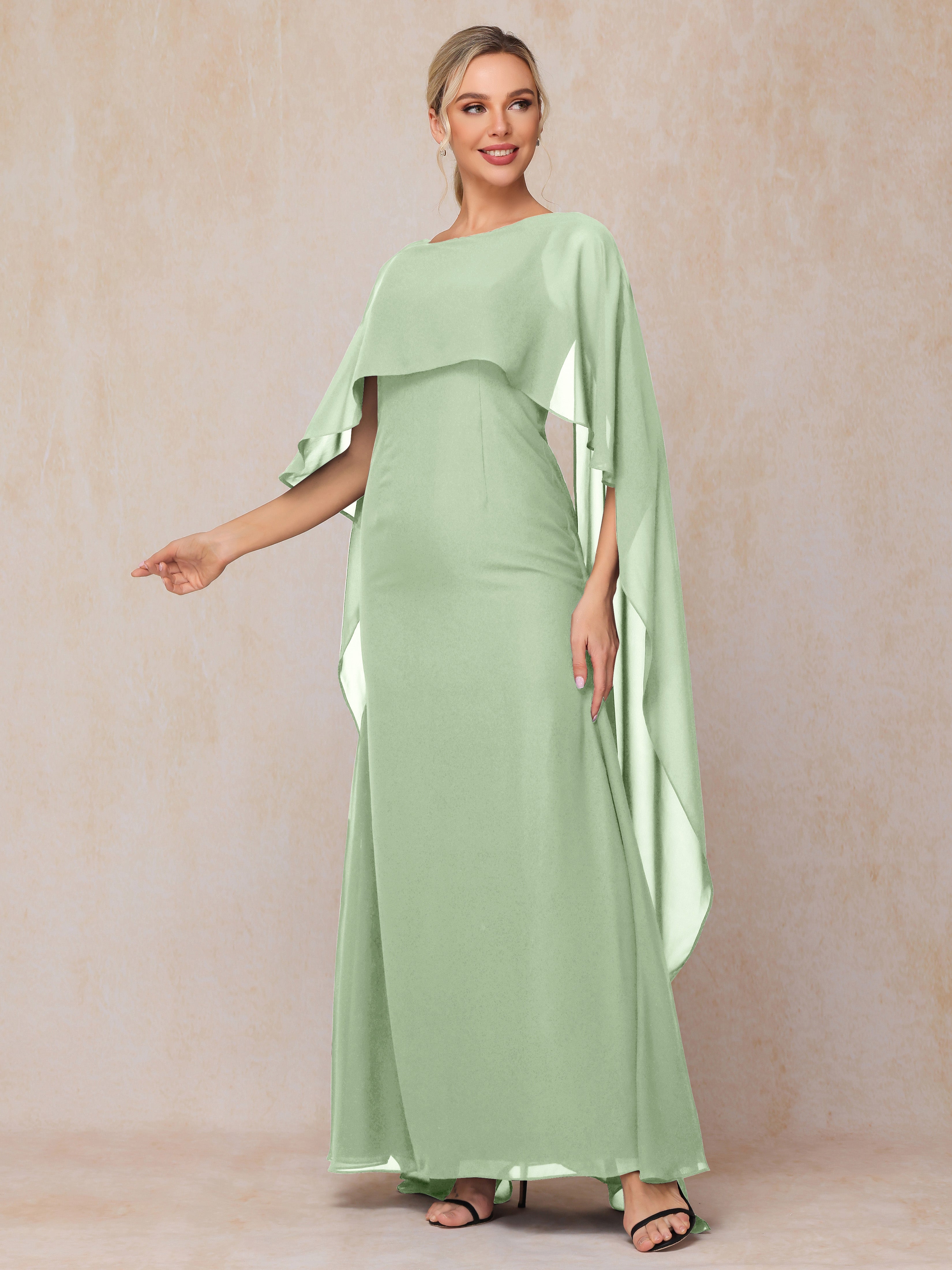 Floor Length Short Sleeves Chiffon Mother Of The  Groom Dress