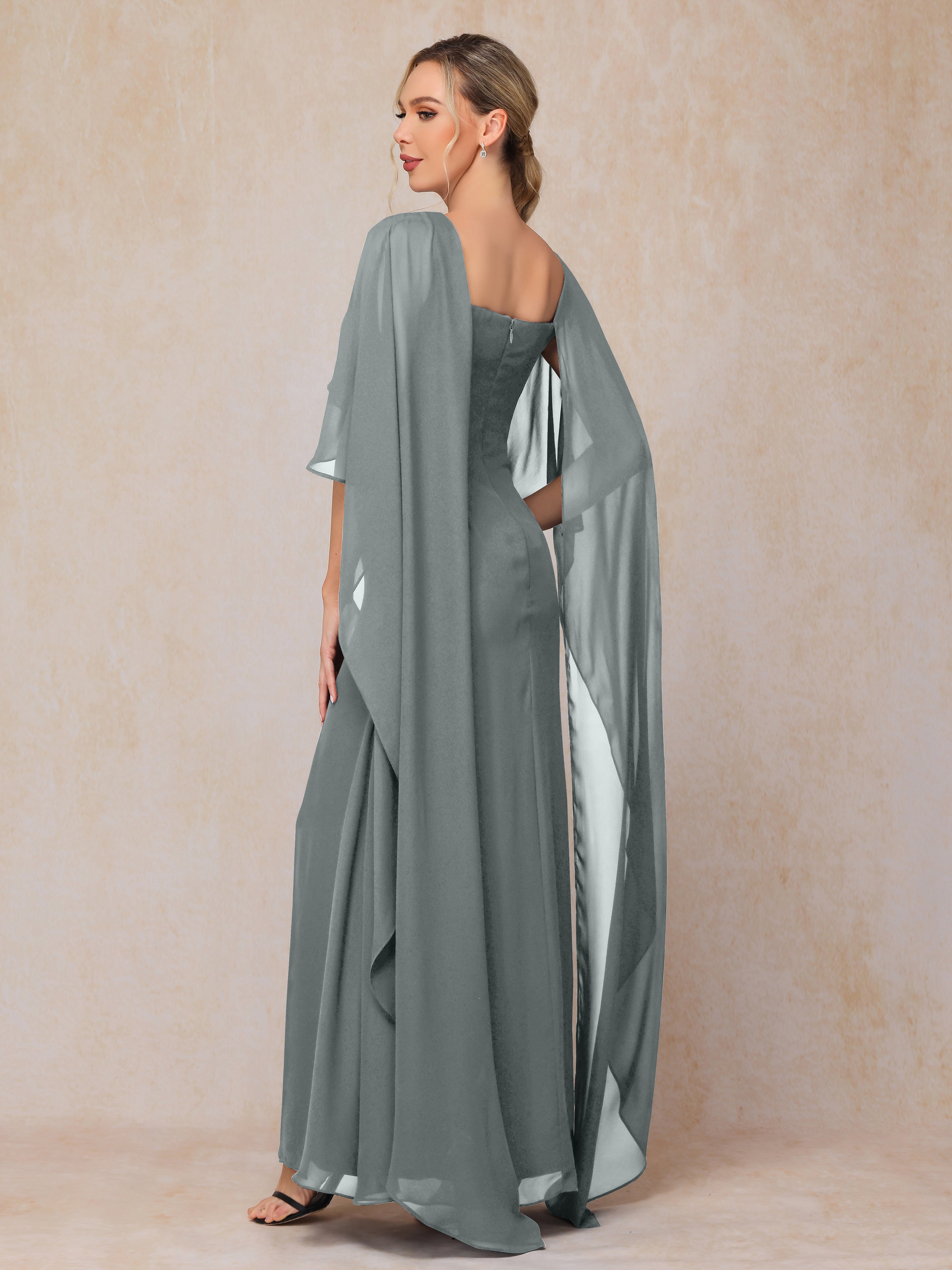 Floor Length Short Sleeves Chiffon Mother Of The  Groom Dress