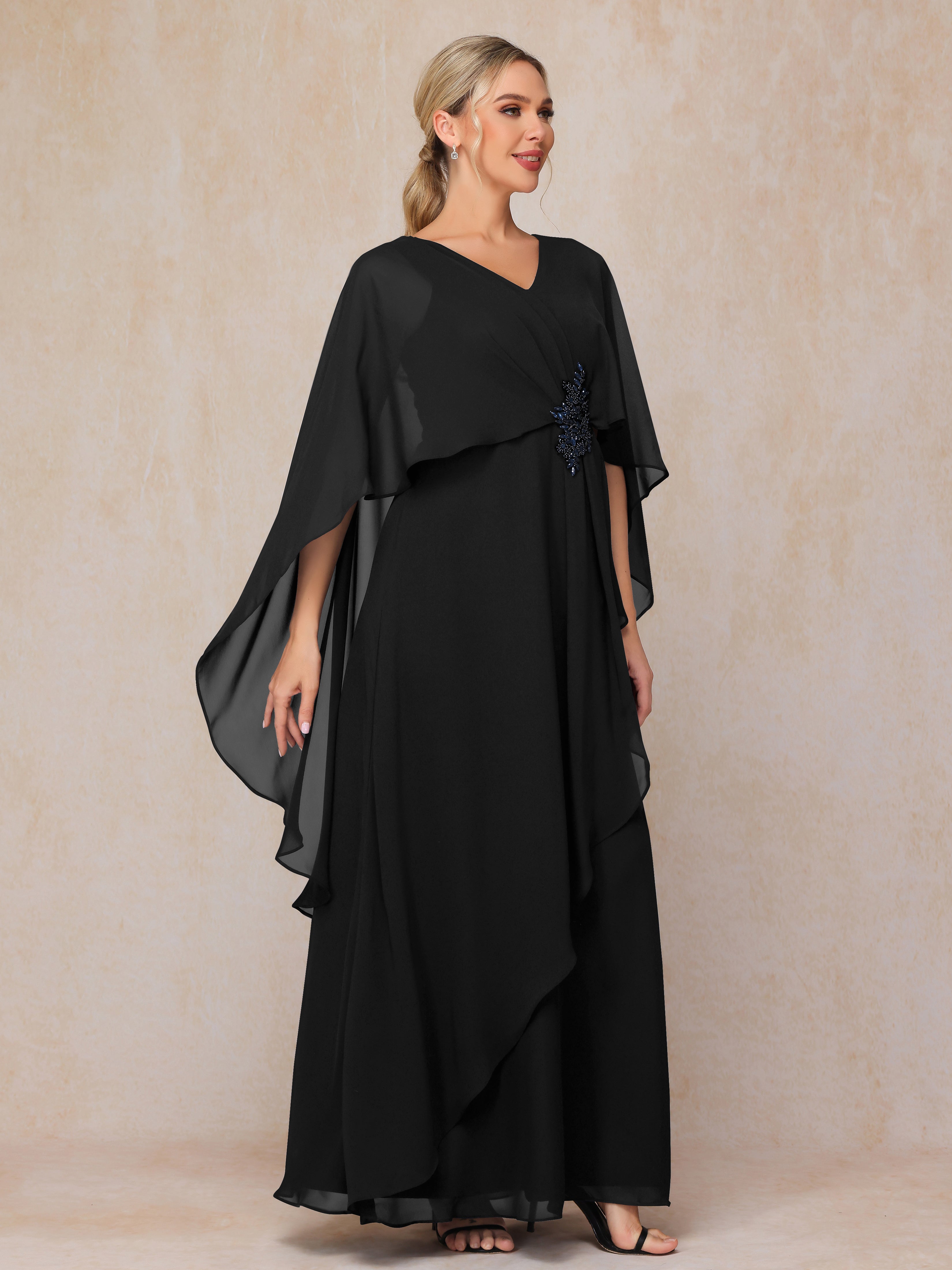 V Neck A Line Chiffon Mother Of The  Groom Dress