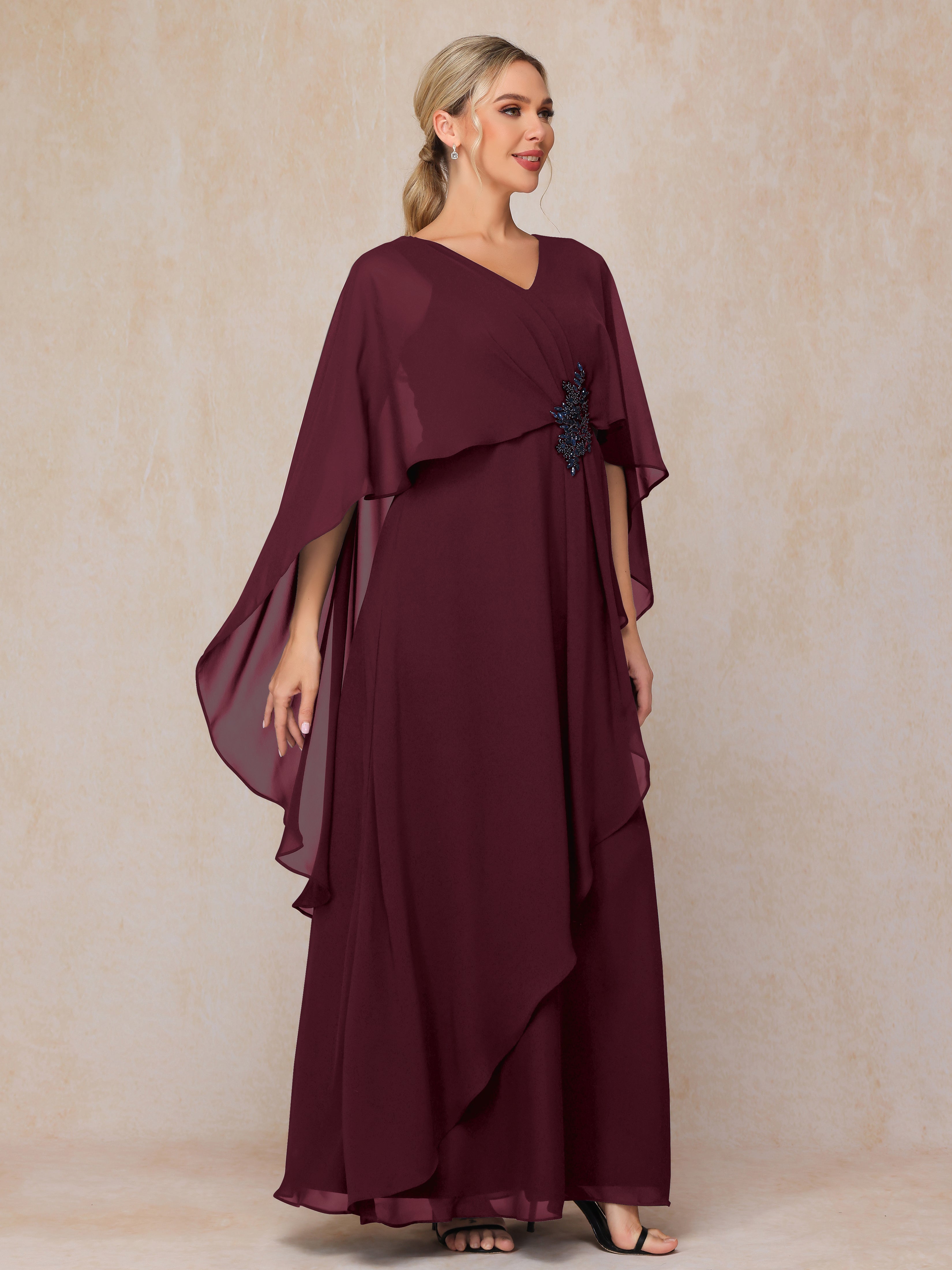 V Neck A Line Chiffon Mother Of The  Groom Dress