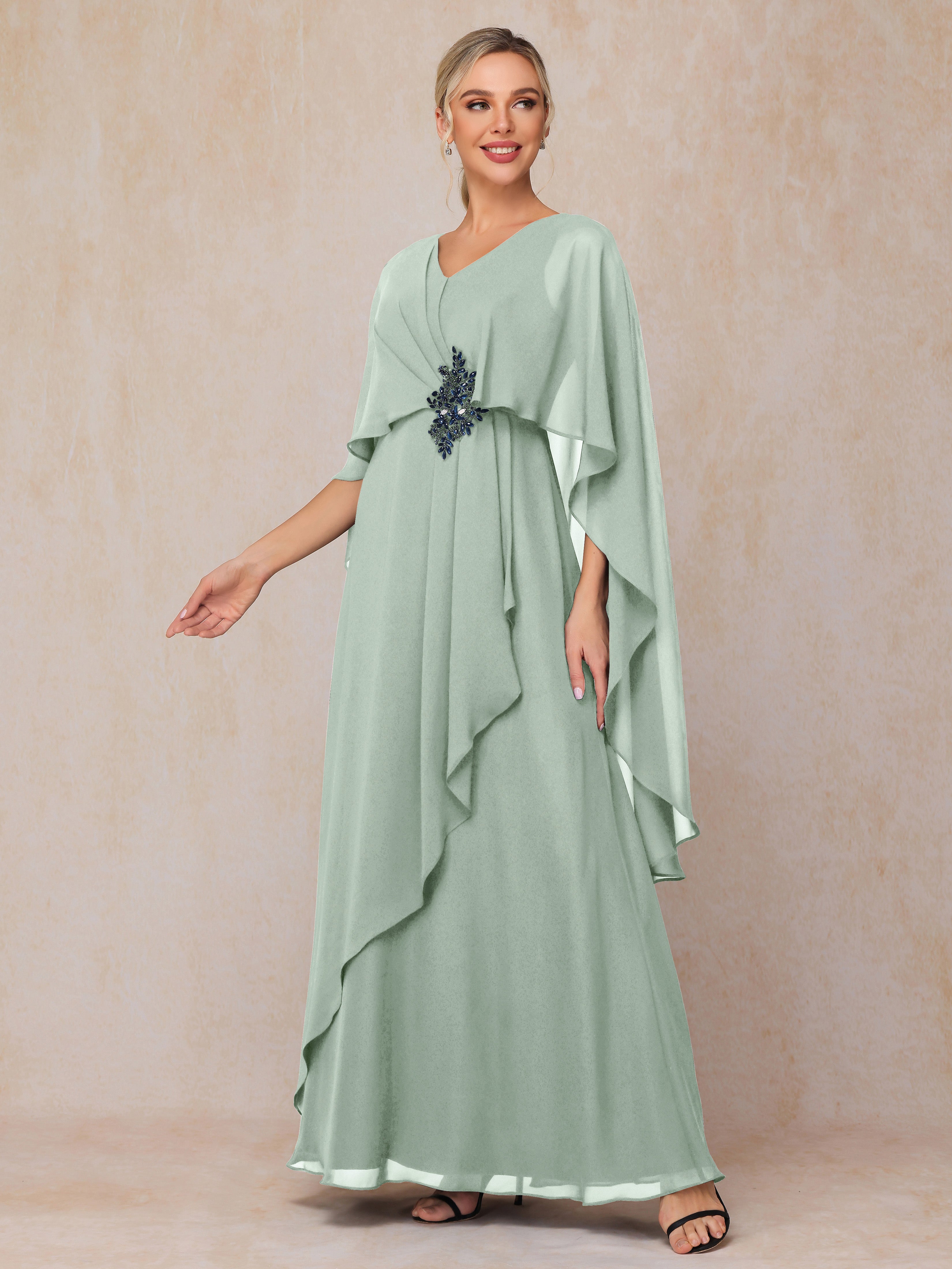 V Neck A Line Chiffon Mother Of The  Groom Dress