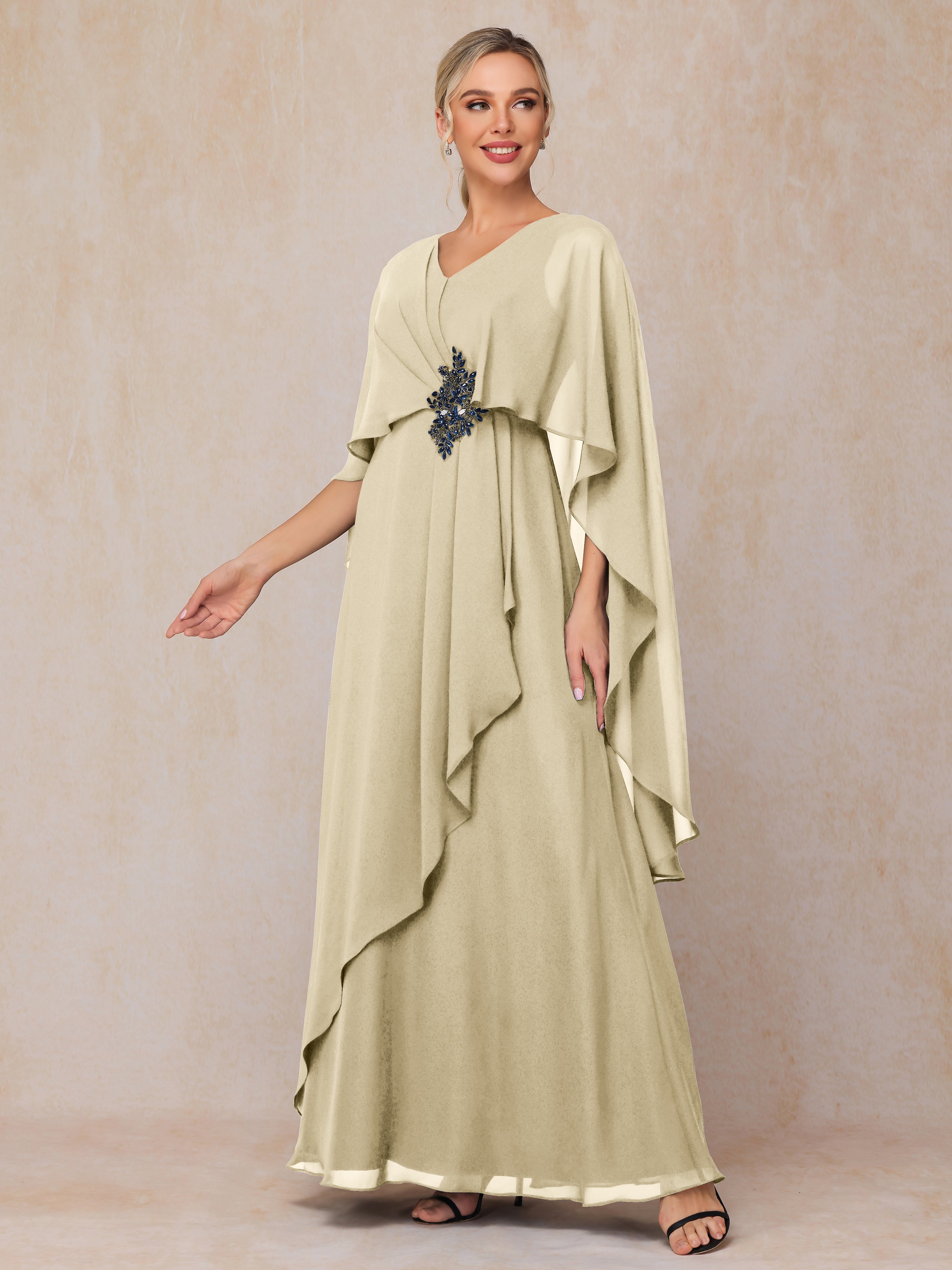 V Neck A Line Chiffon Mother Of The  Groom Dress