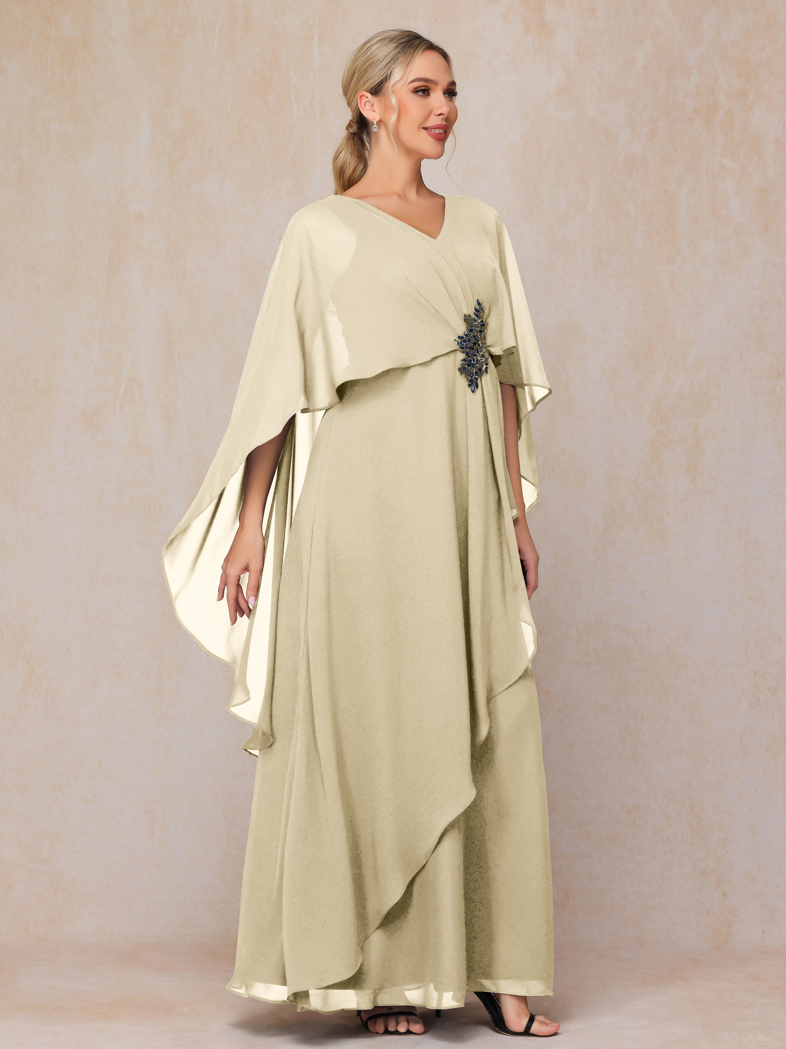 V Neck A Line Chiffon Mother Of The  Groom Dress