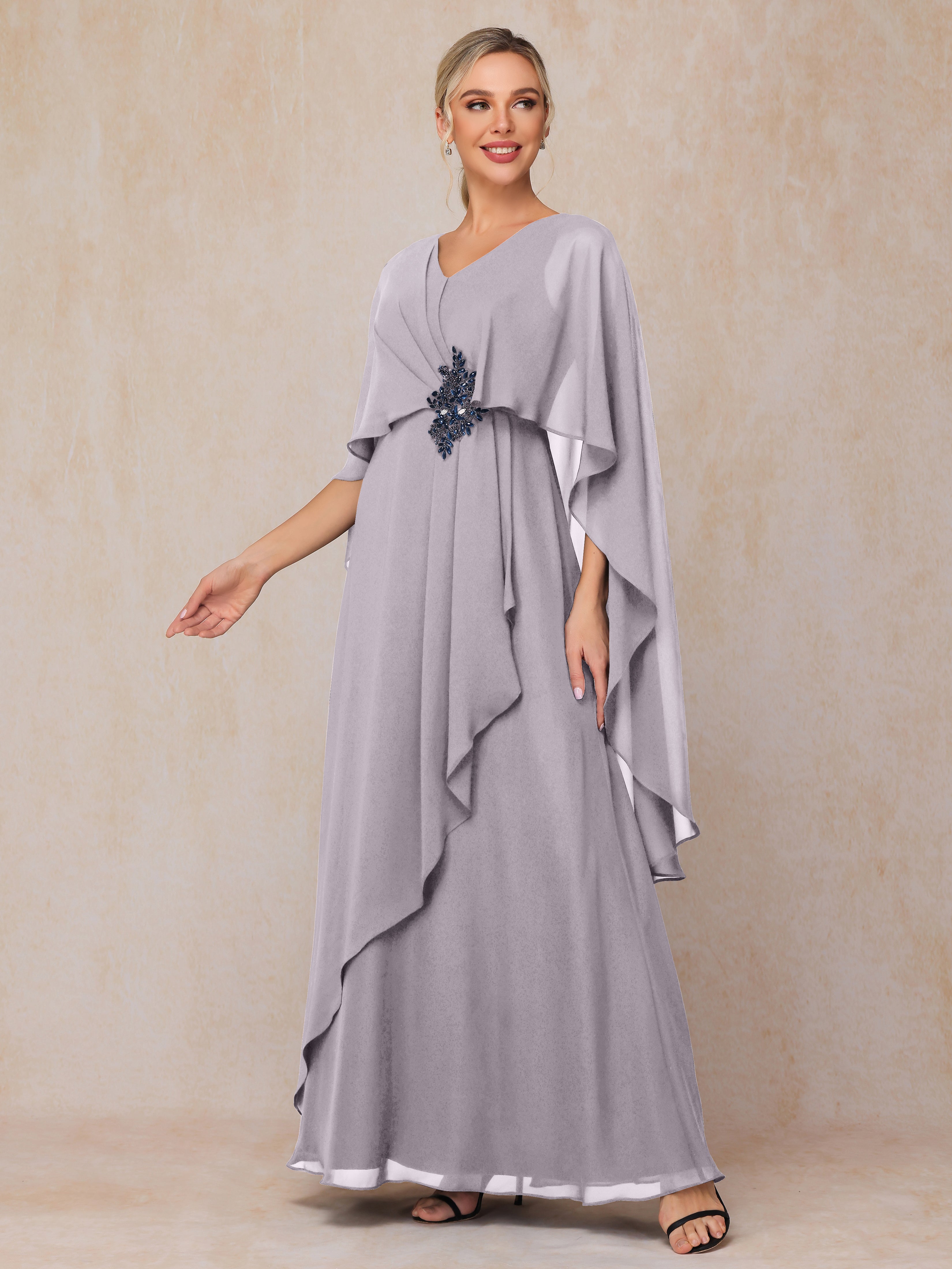 V Neck A Line Chiffon Mother Of The  Groom Dress