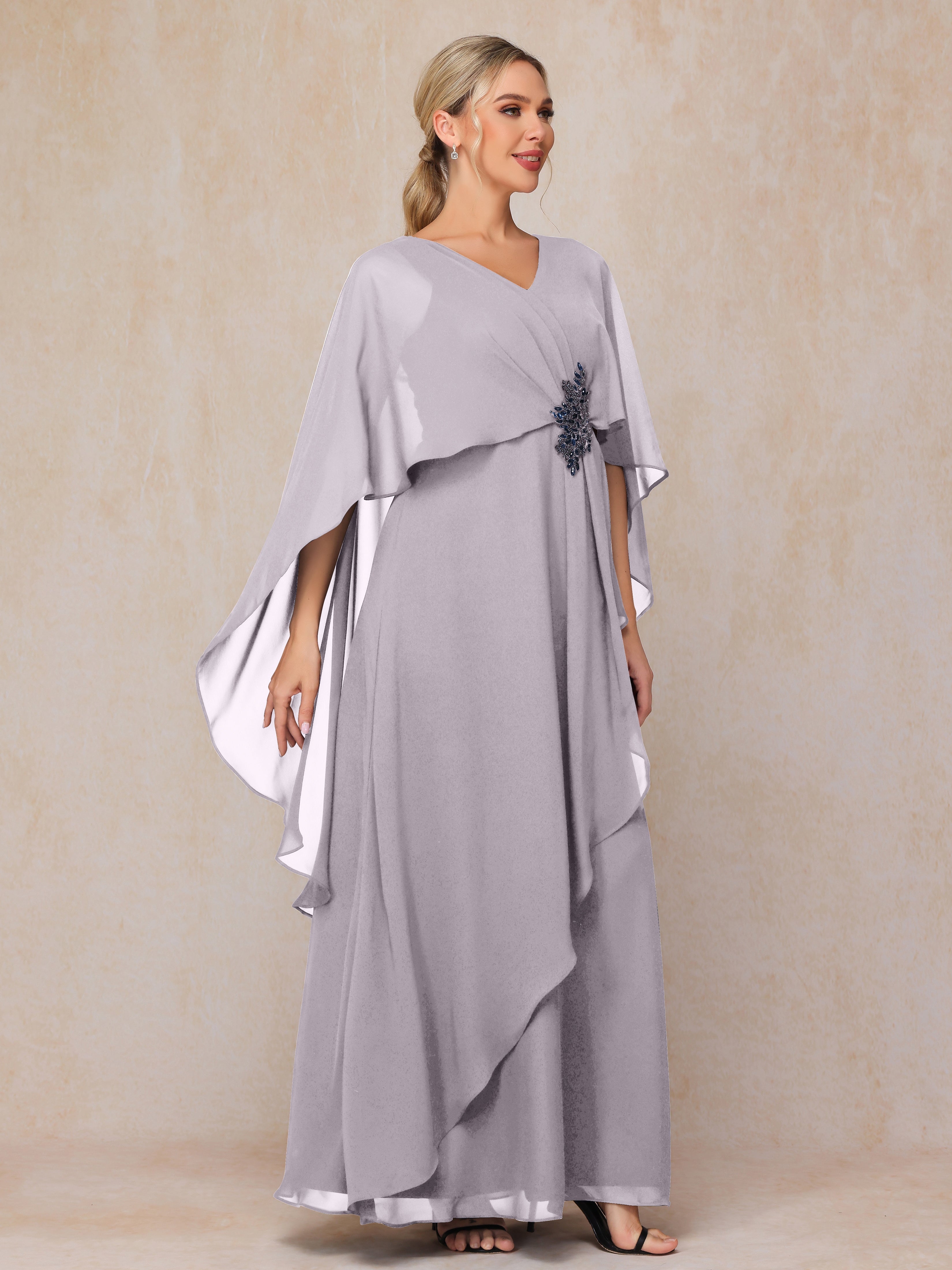 V Neck A Line Chiffon Mother Of The  Groom Dress