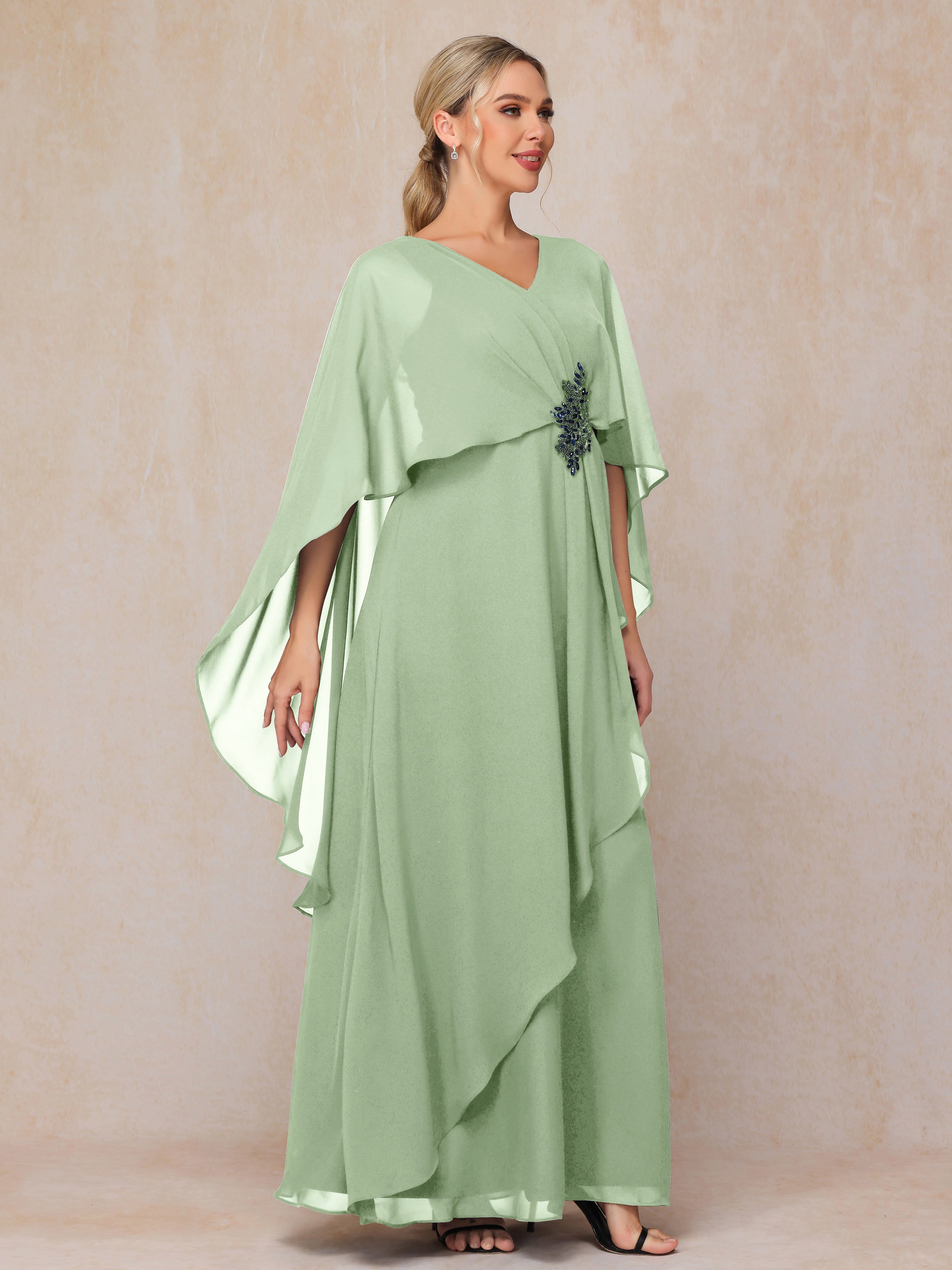 V Neck A Line Chiffon Mother Of The  Groom Dress